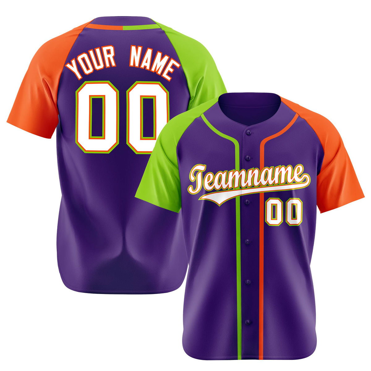 Custom Purple Neon Green Orange Authentic Baseball Jersey