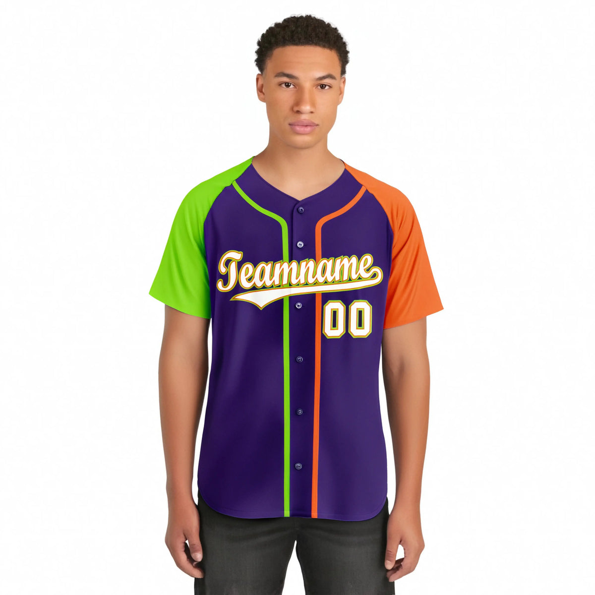 Custom Purple Neon Green Orange Authentic Baseball Jersey