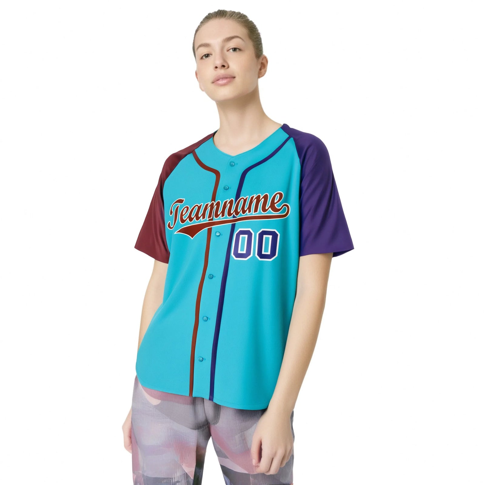 Custom Aqua Burgundy Purple Authentic Baseball Jersey