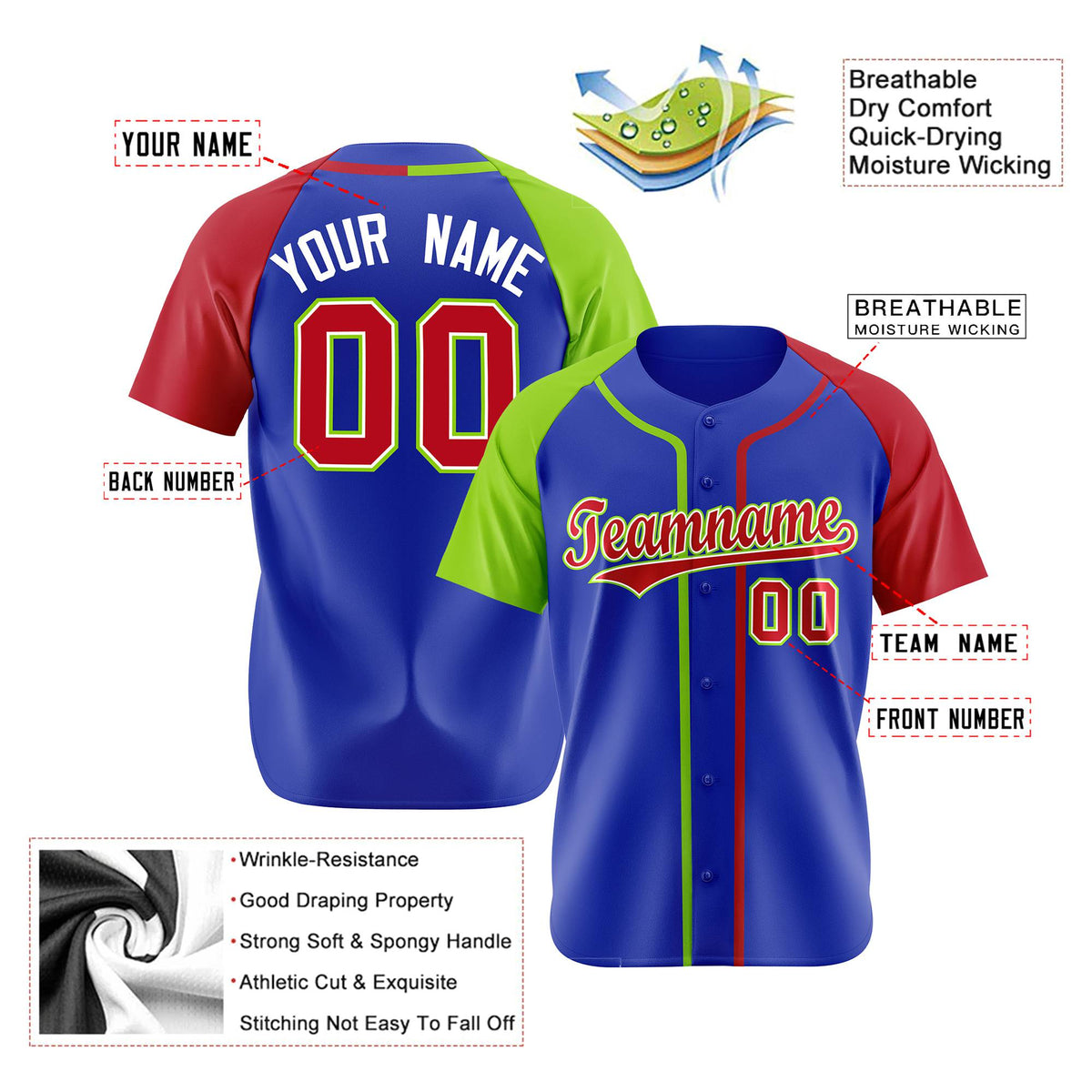Custom Purple Neon Green Red Authentic Baseball Jersey