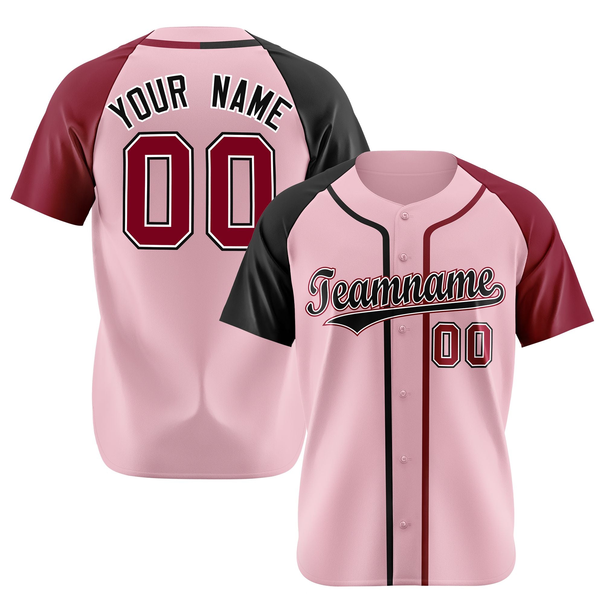 Custom Pink Black Burgundy Authentic Baseball Jersey