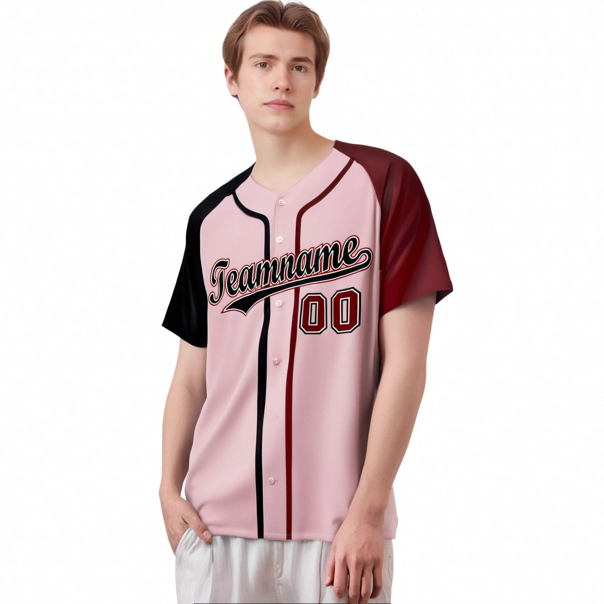 Custom Pink Black Burgundy Authentic Baseball Jersey