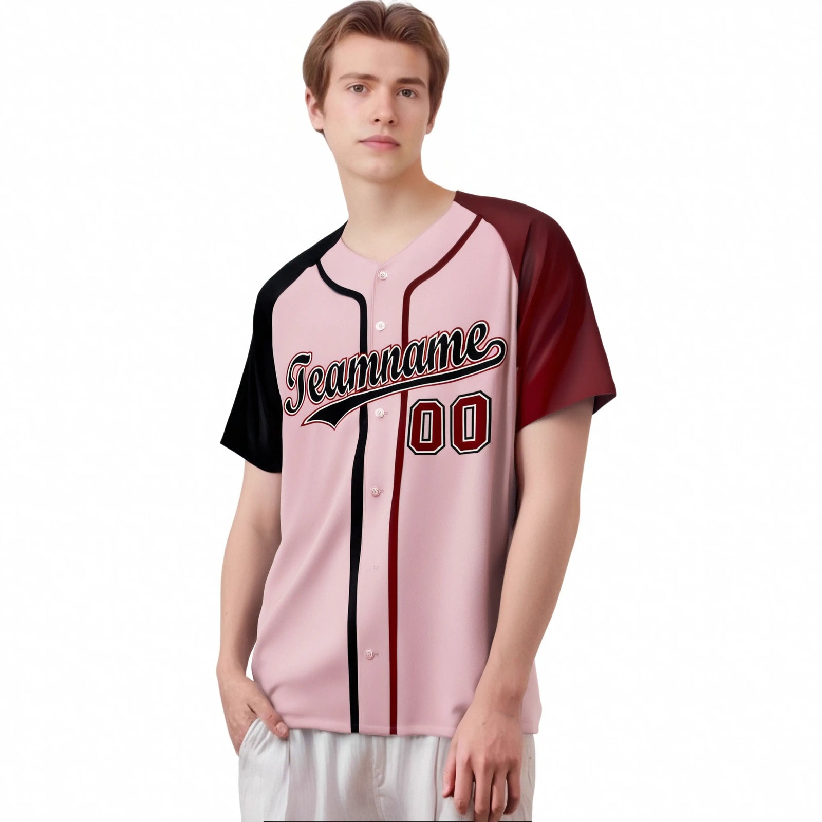 Custom Pink Black Burgundy Authentic Baseball Jersey
