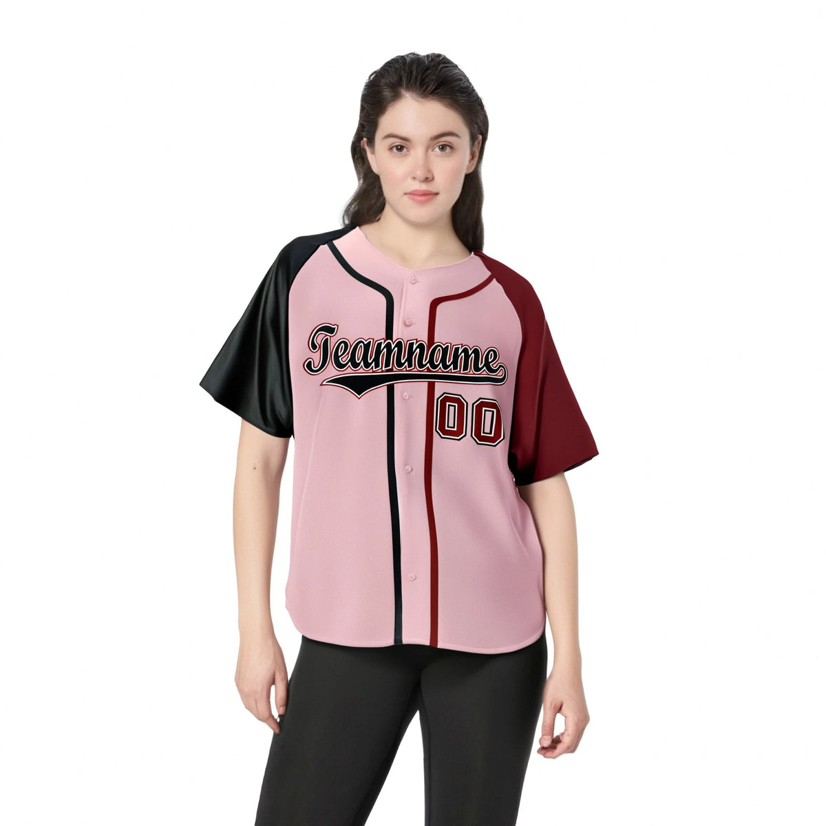 Custom Pink Black Burgundy Authentic Baseball Jersey