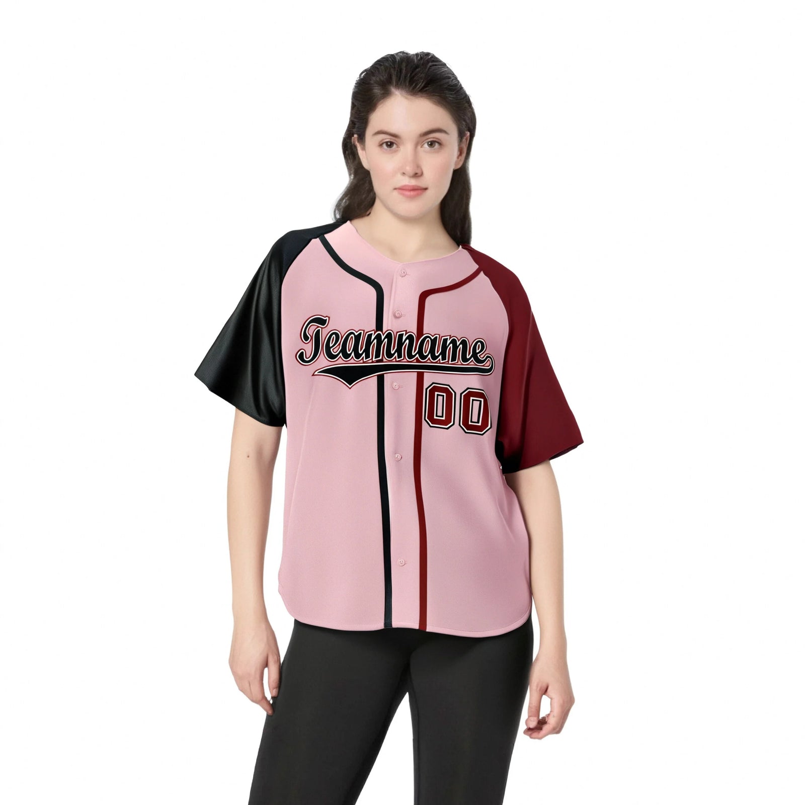Custom Pink Black Burgundy Authentic Baseball Jersey