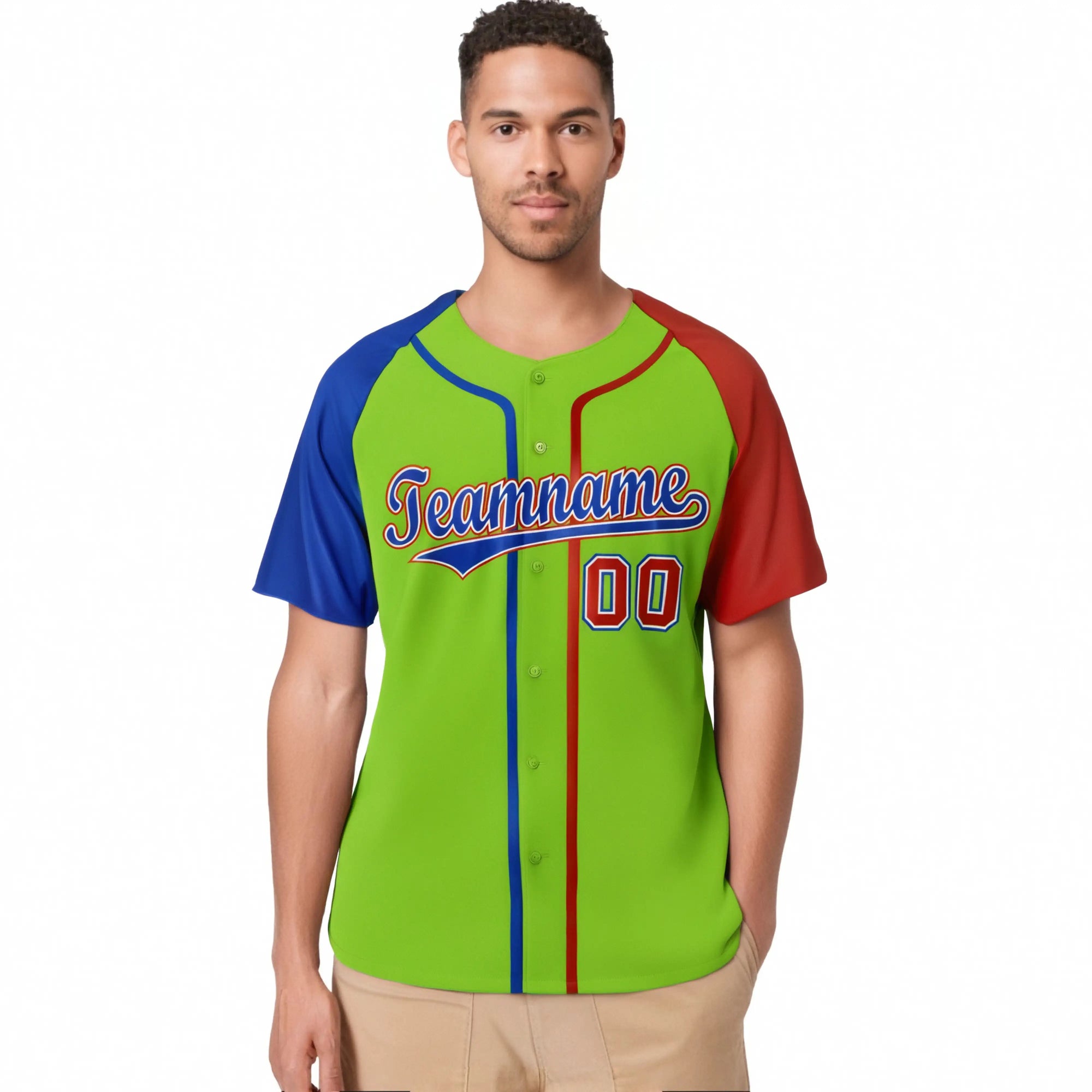 Custom Neon Green Blue Red Authentic Baseball Jersey