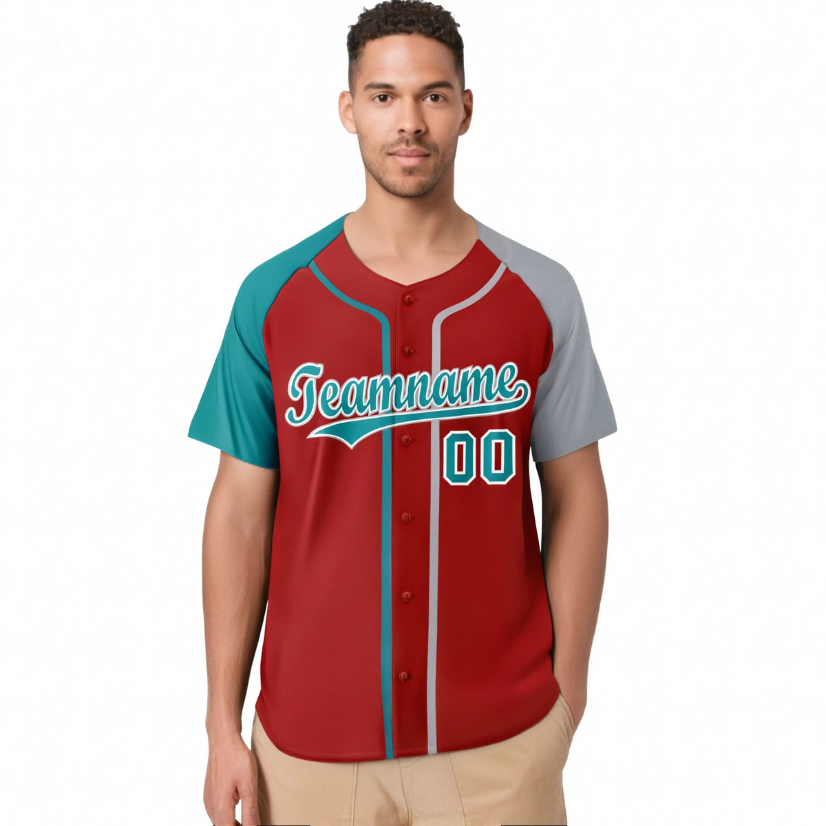 Custom Red Aqua Gray Authentic Baseball Jersey