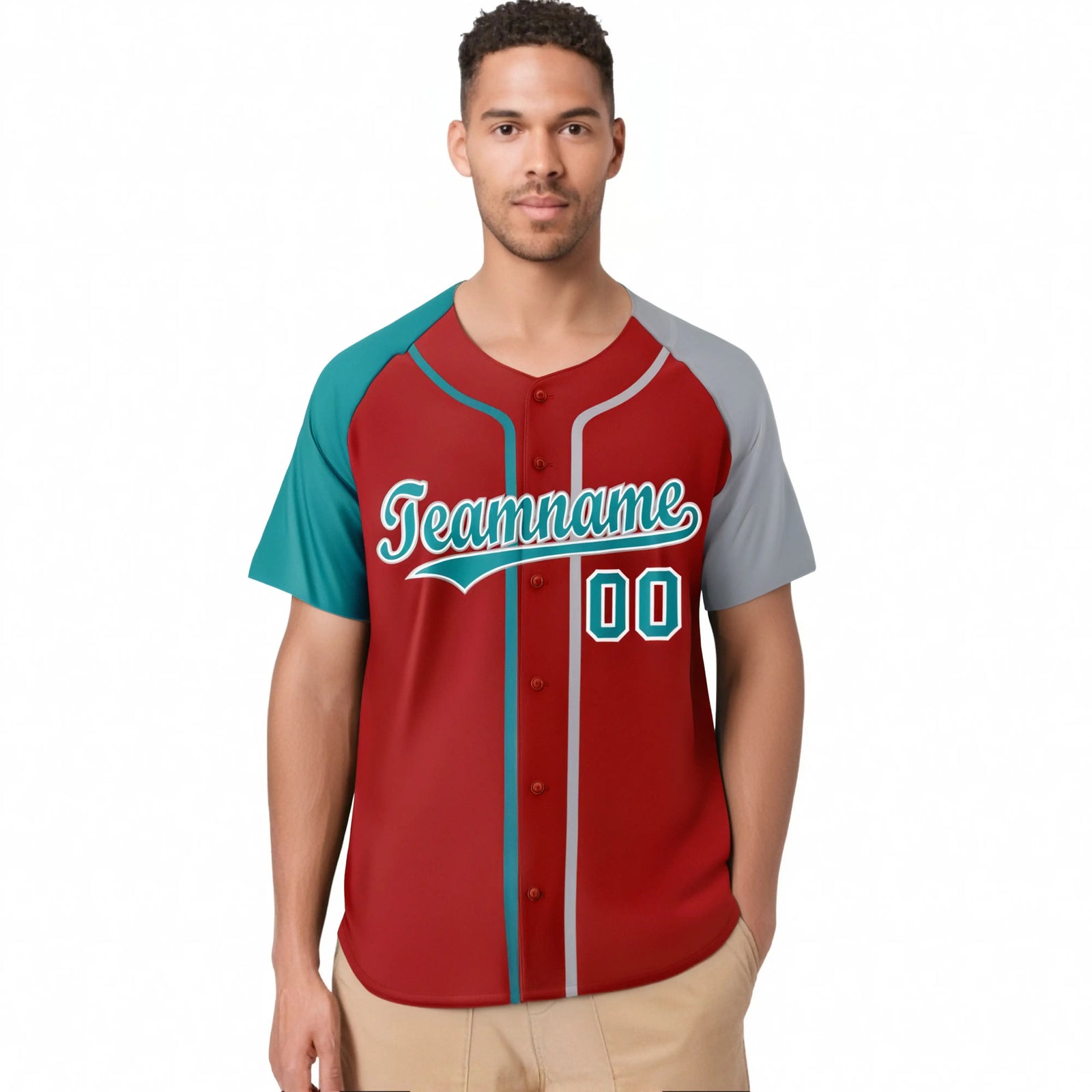 Custom Red Aqua Gray Authentic Baseball Jersey