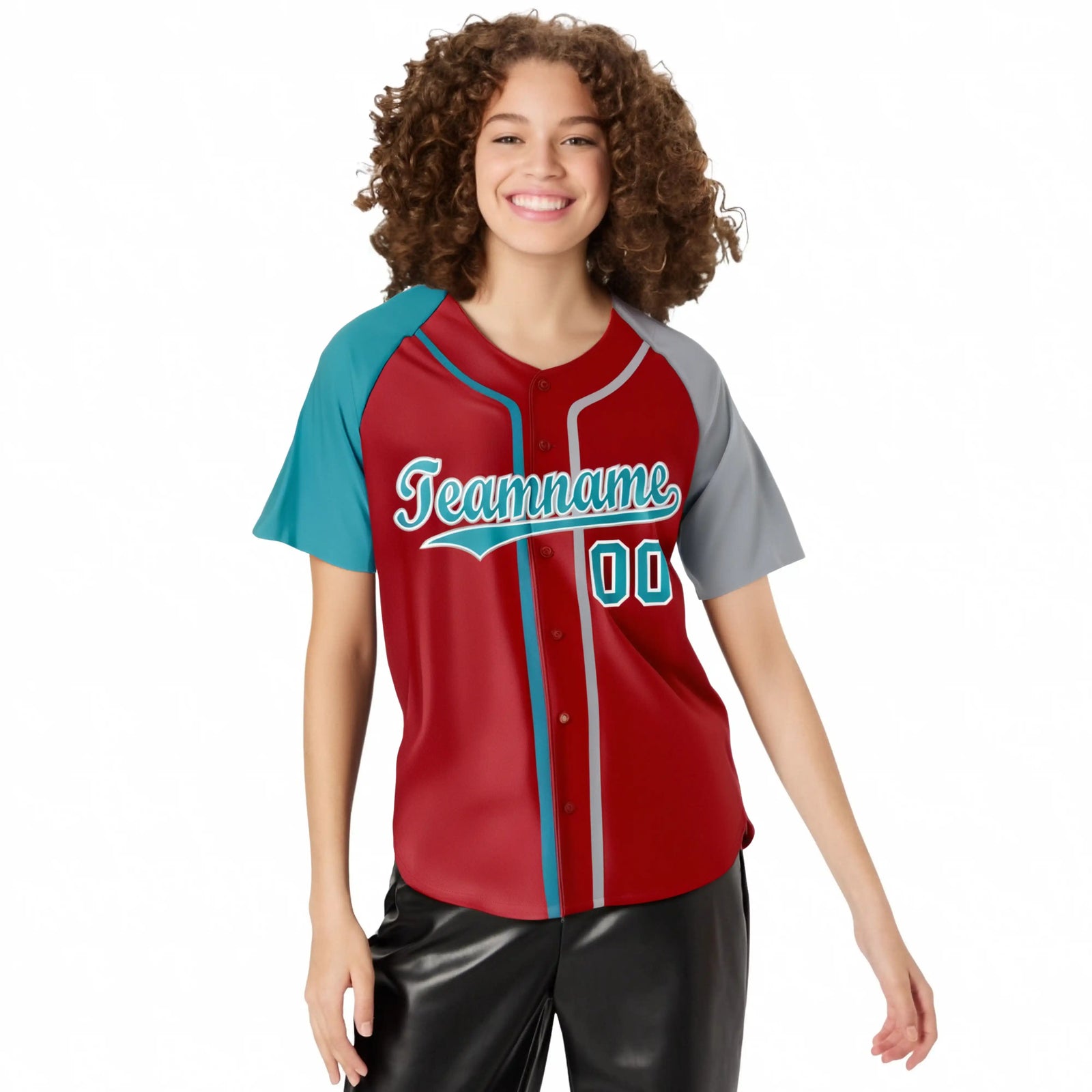 Custom Red Aqua Gray Authentic Baseball Jersey