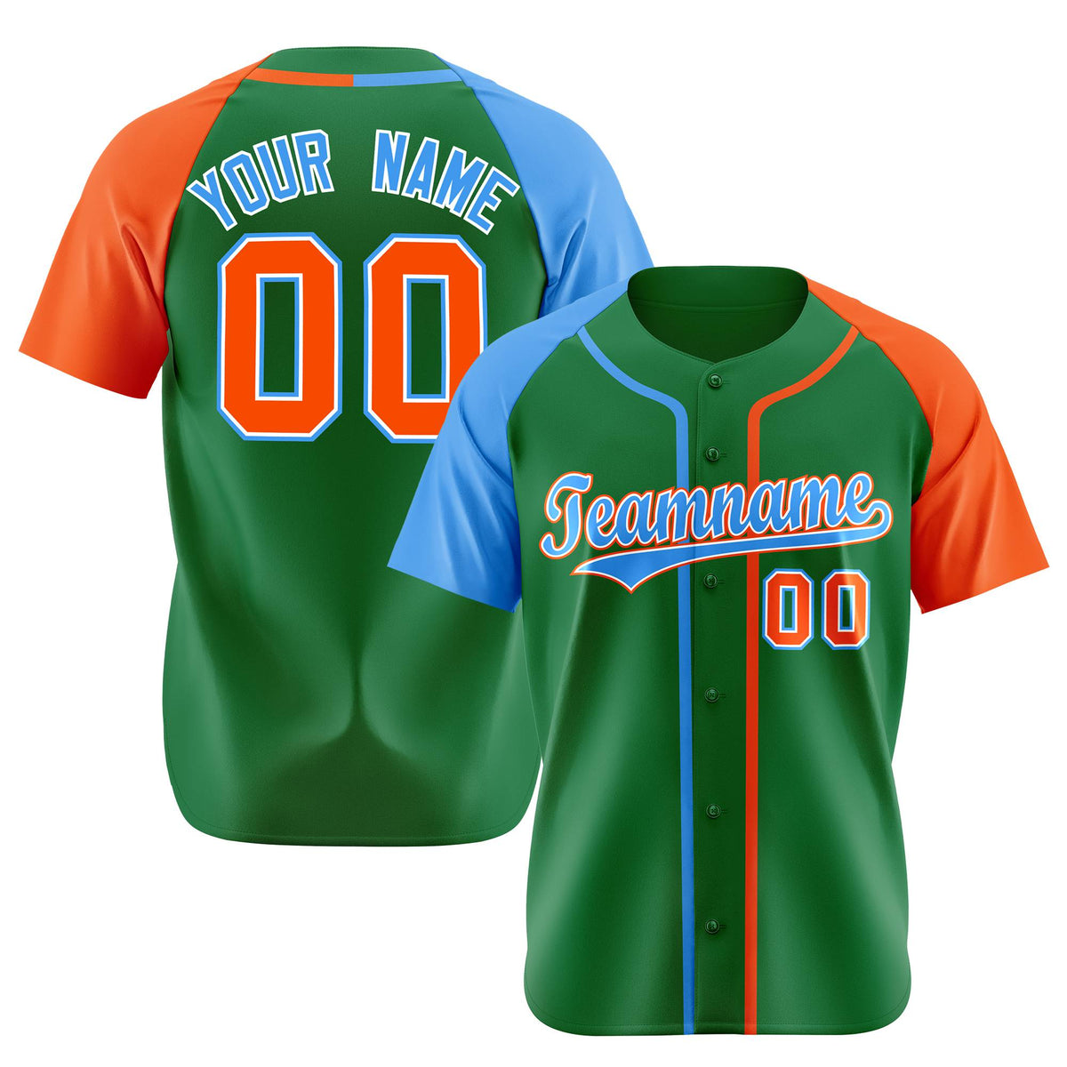Custom Kelly Green Blue Orange Authentic Baseball Jersey