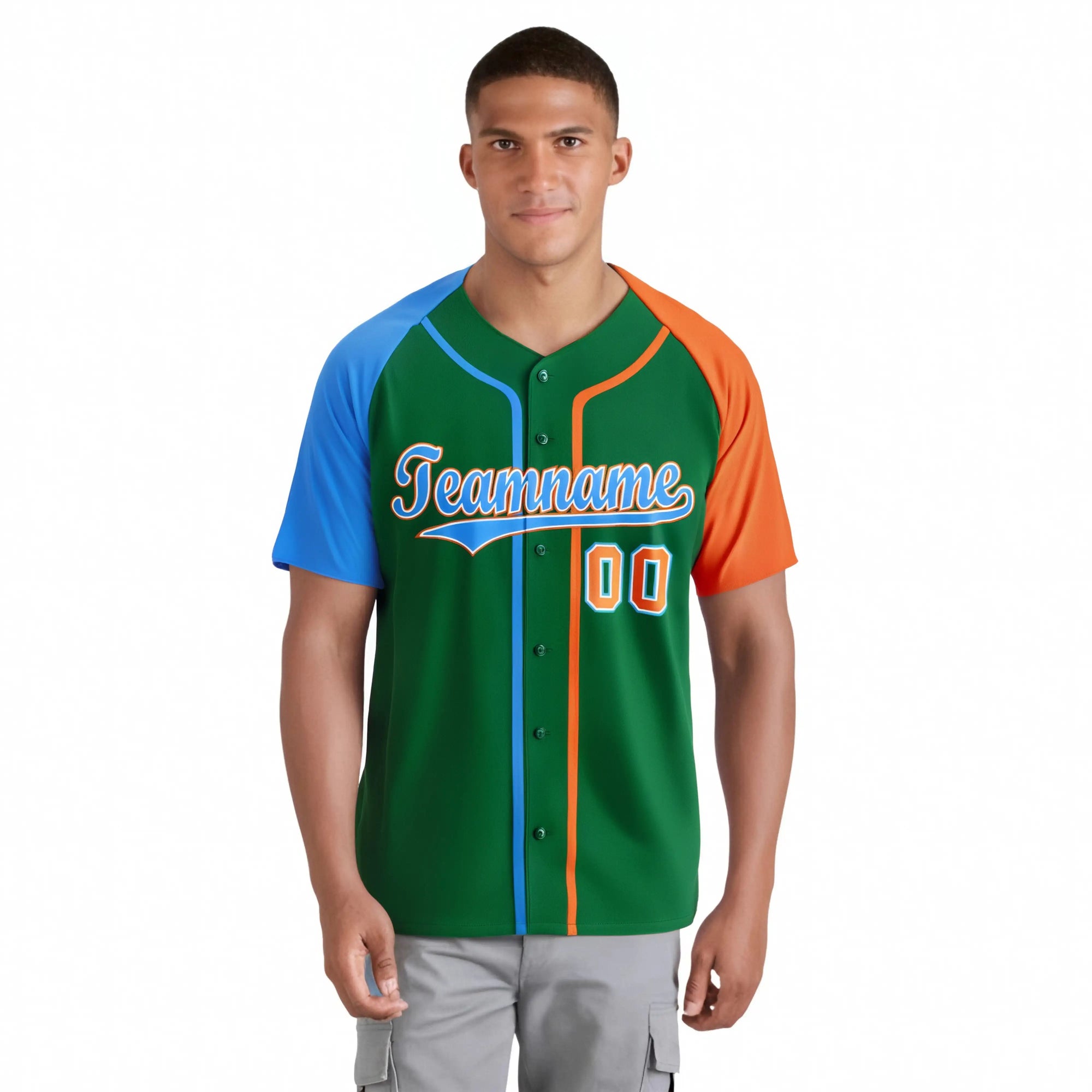 Custom Kelly Green Blue Orange Authentic Baseball Jersey