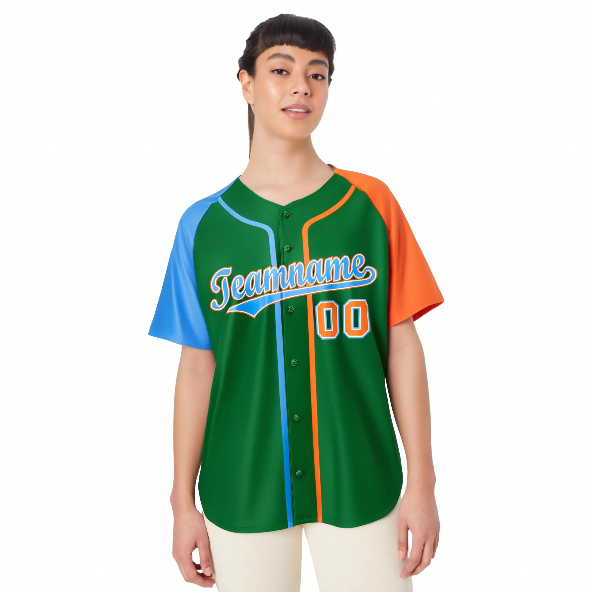 Custom Kelly Green Blue Orange Authentic Baseball Jersey