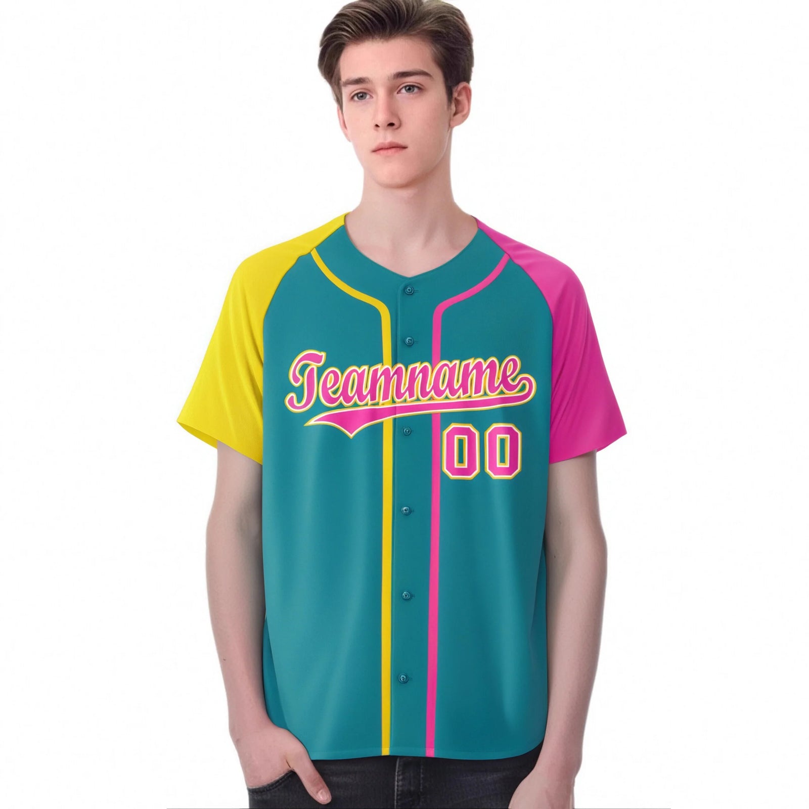 Custom Aqua Yellow Pink Aqua Authentic Baseball Jersey