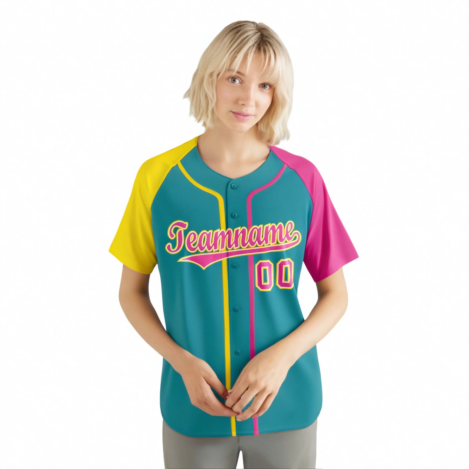 Custom Aqua Yellow Pink Aqua Authentic Baseball Jersey