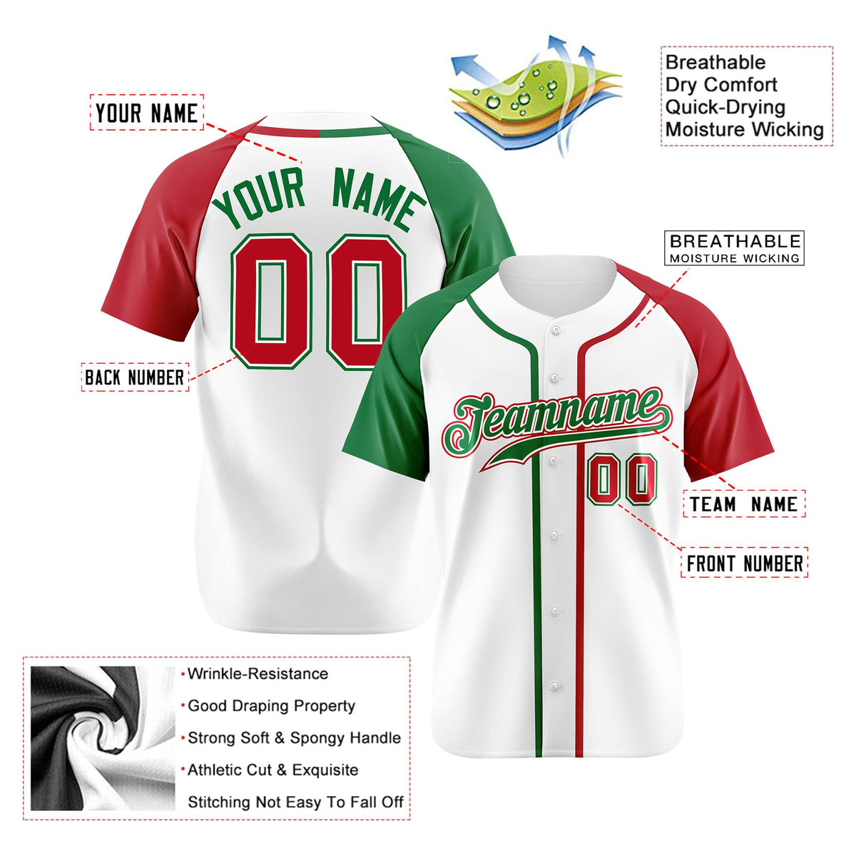 Custom White Kelly Green Red Authentic Baseball Jersey
