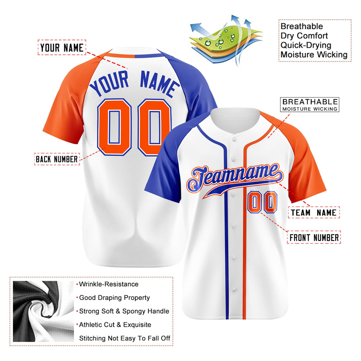 Custom White Blue Orange Authentic Baseball Jersey