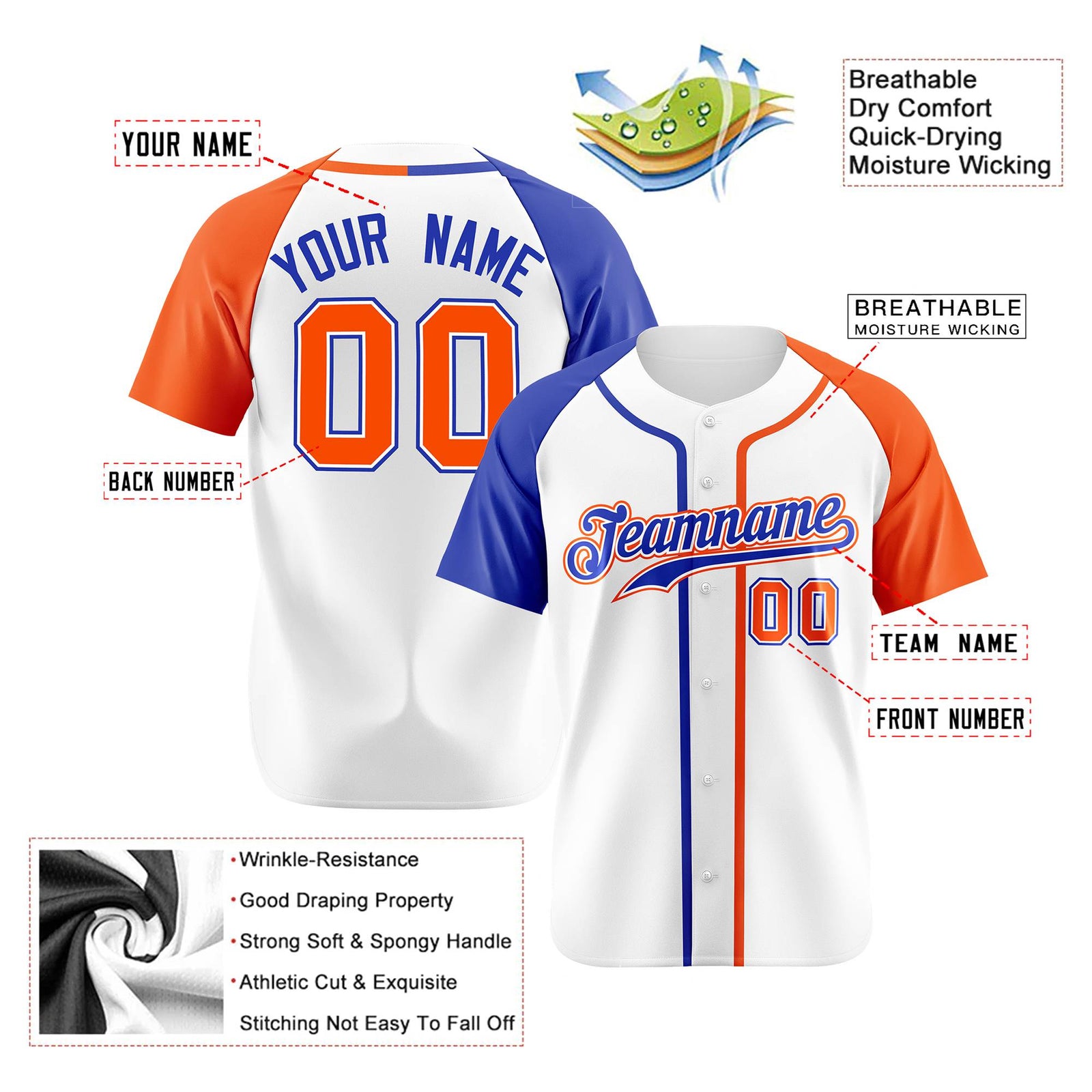 Custom White Blue Orange Authentic Baseball Jersey