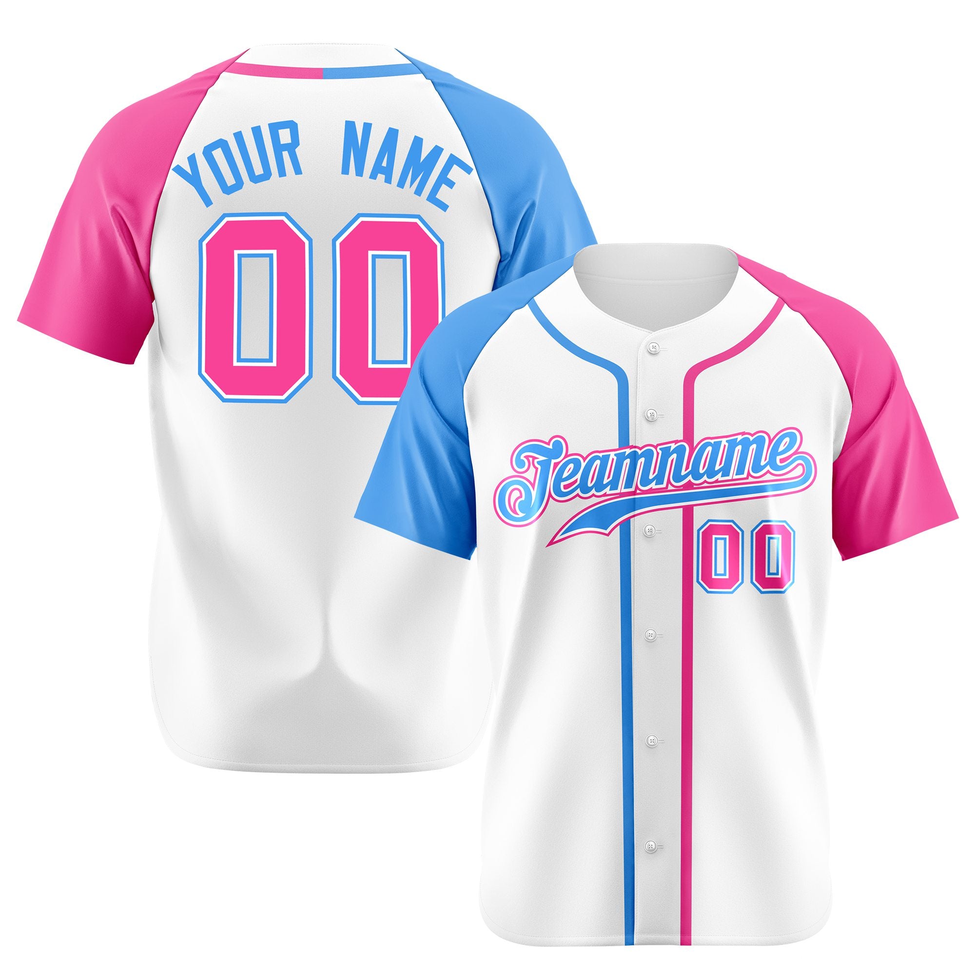 Custom White Sky Blue Pink Authentic Baseball Jersey