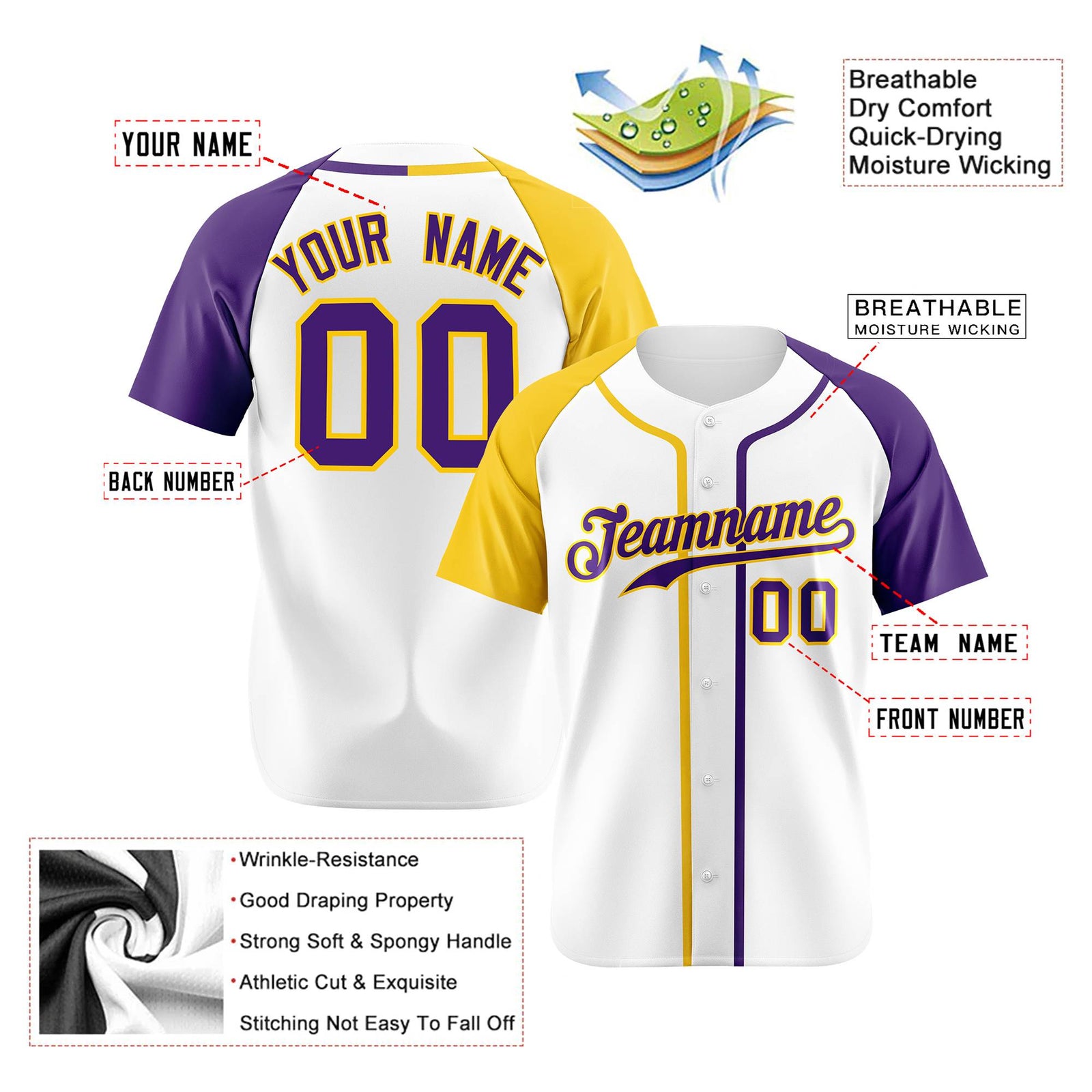 Custom White Yellow Purple Authentic Baseball Jersey