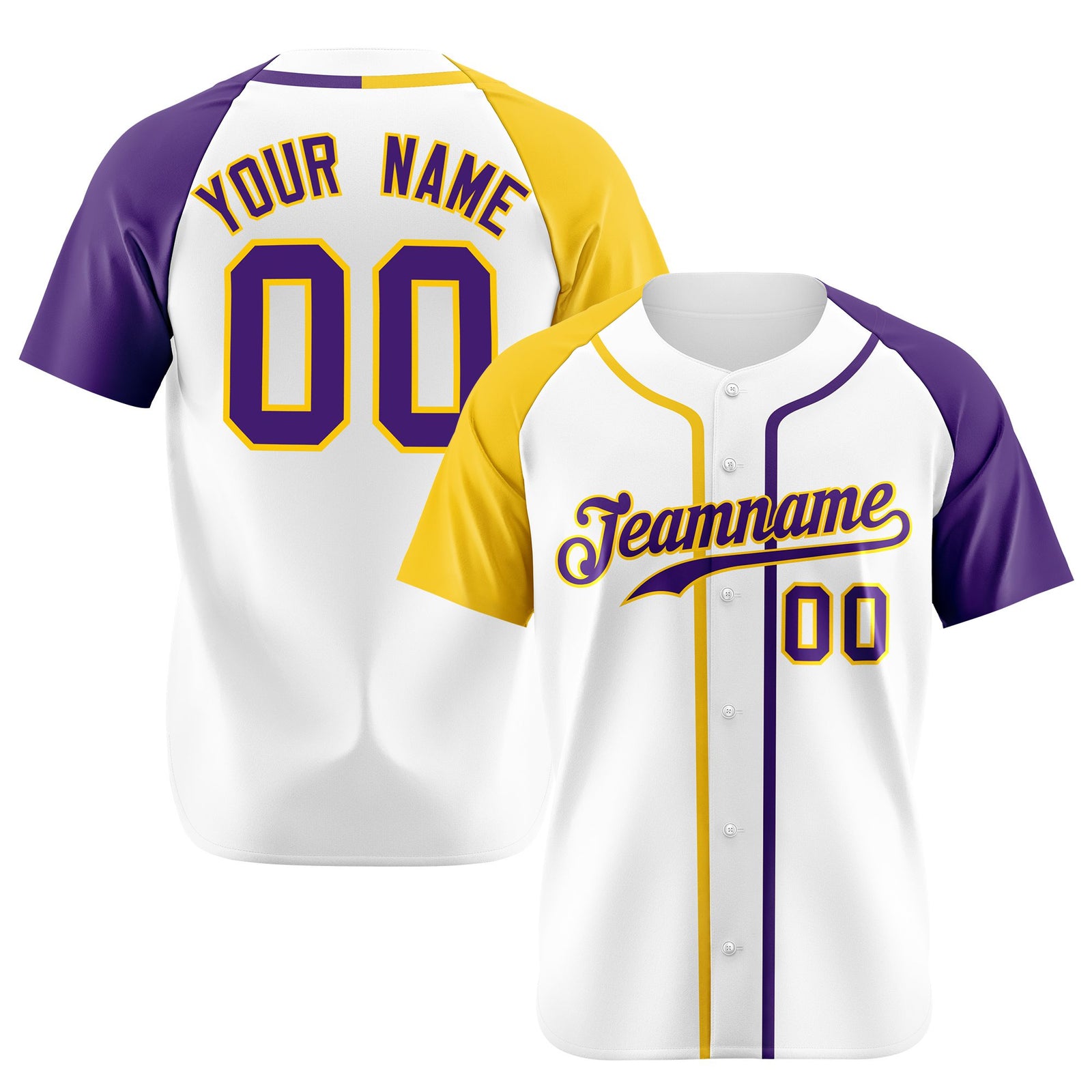Custom White Yellow Purple Authentic Baseball Jersey