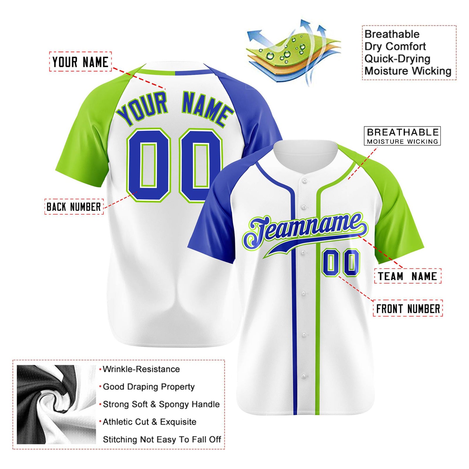 Custom White Blue Neon Green Authentic Baseball Jersey