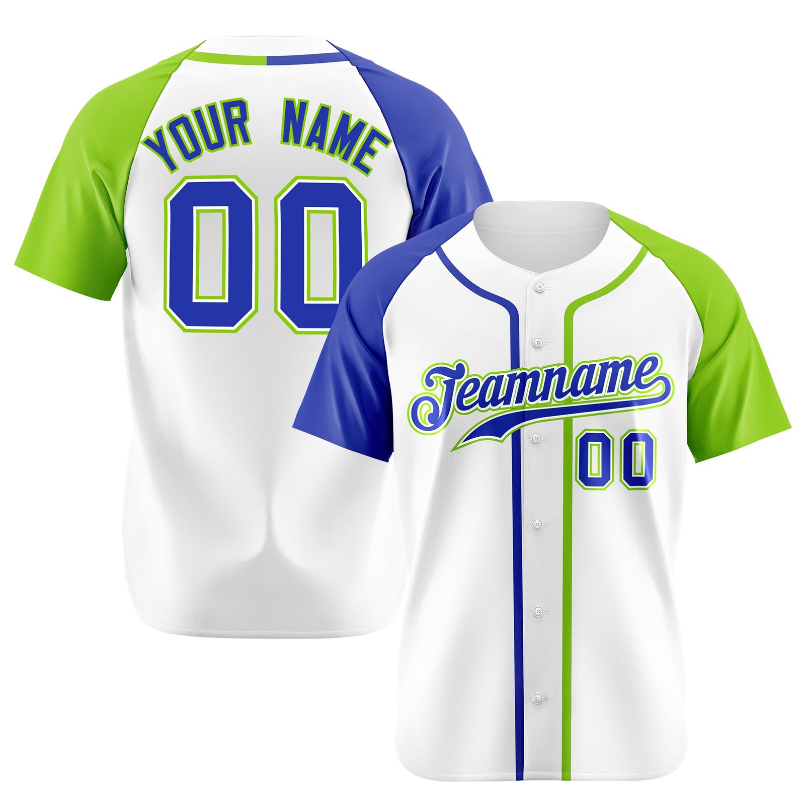 Custom White Blue Neon Green Authentic Baseball Jersey