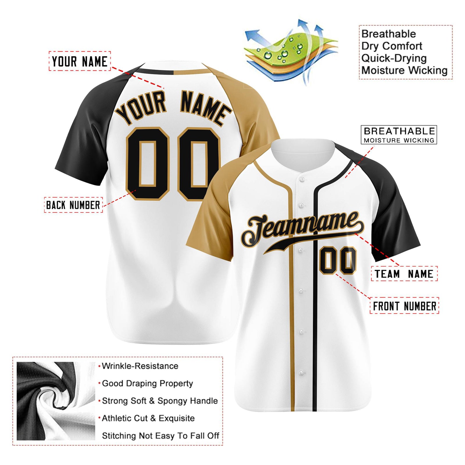 Custom White Old Gold Black Authentic Baseball Jersey