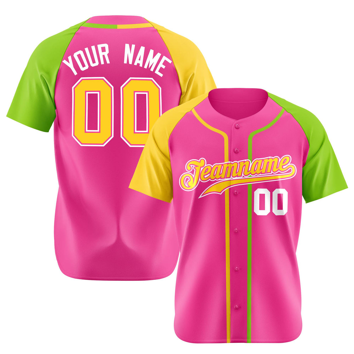 Custom Pink Gold Neon Green Authentic Baseball Jersey