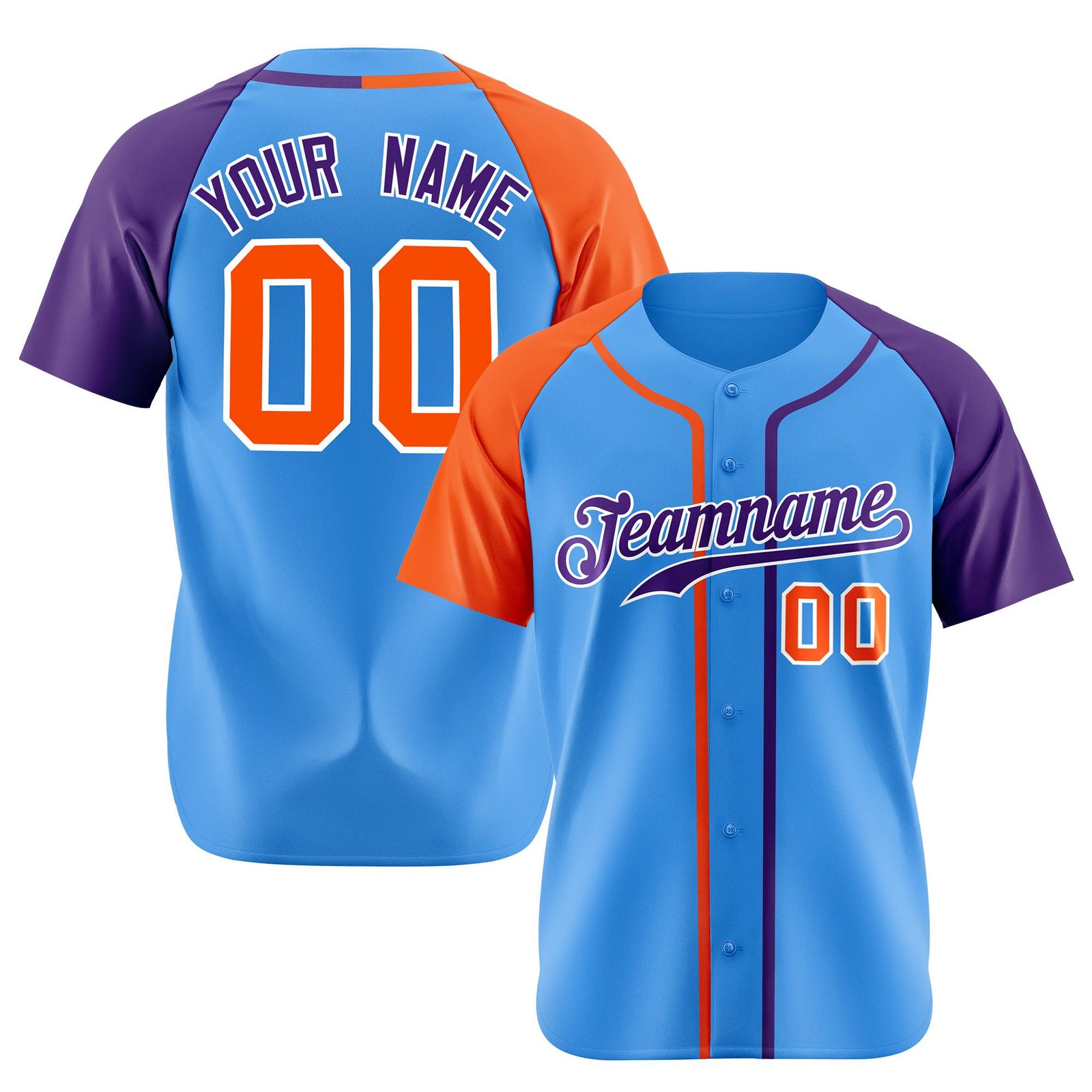 Custom Sky Blue Orange Purple Authentic Baseball Jersey