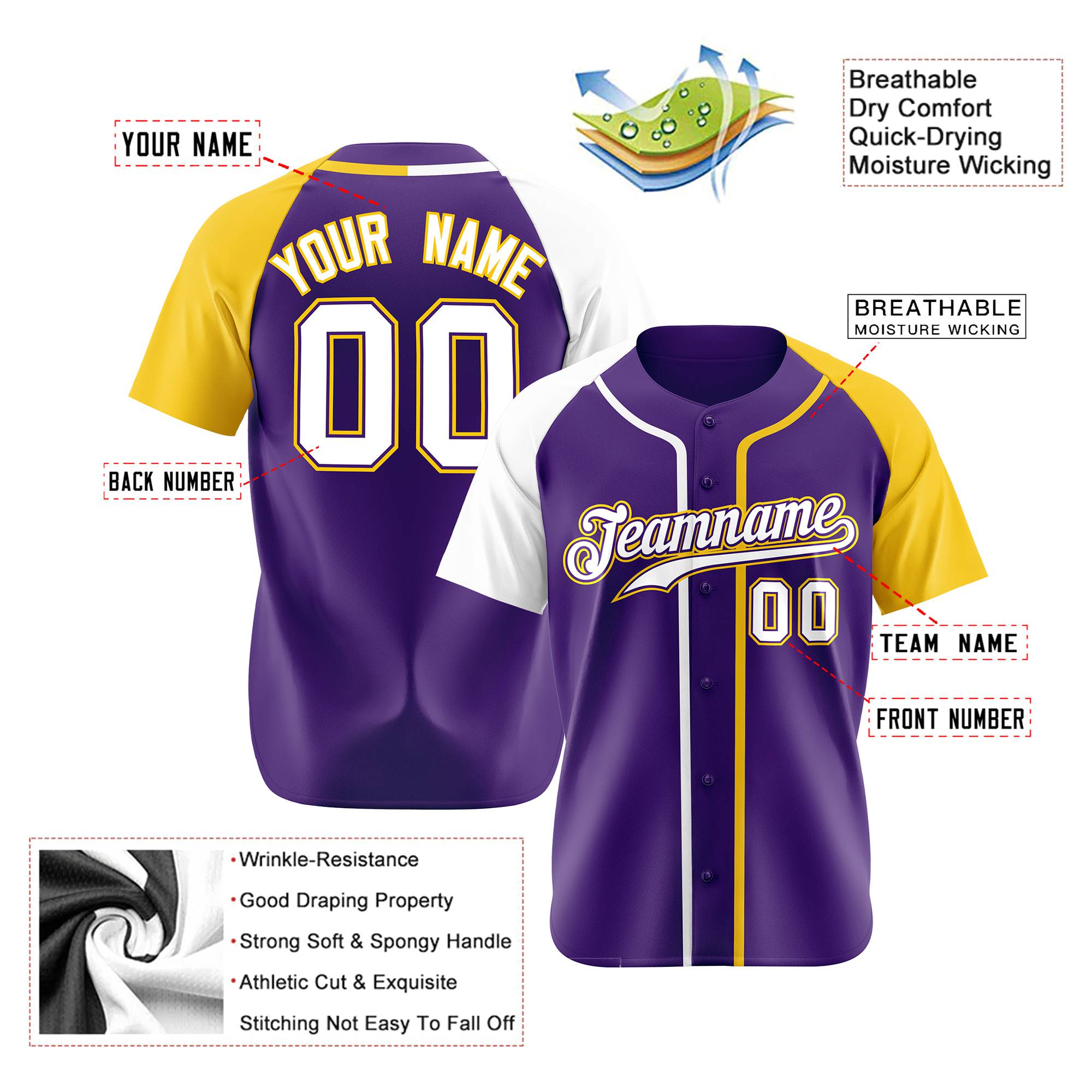 Custom Purple White Gold Authentic Baseball Jersey