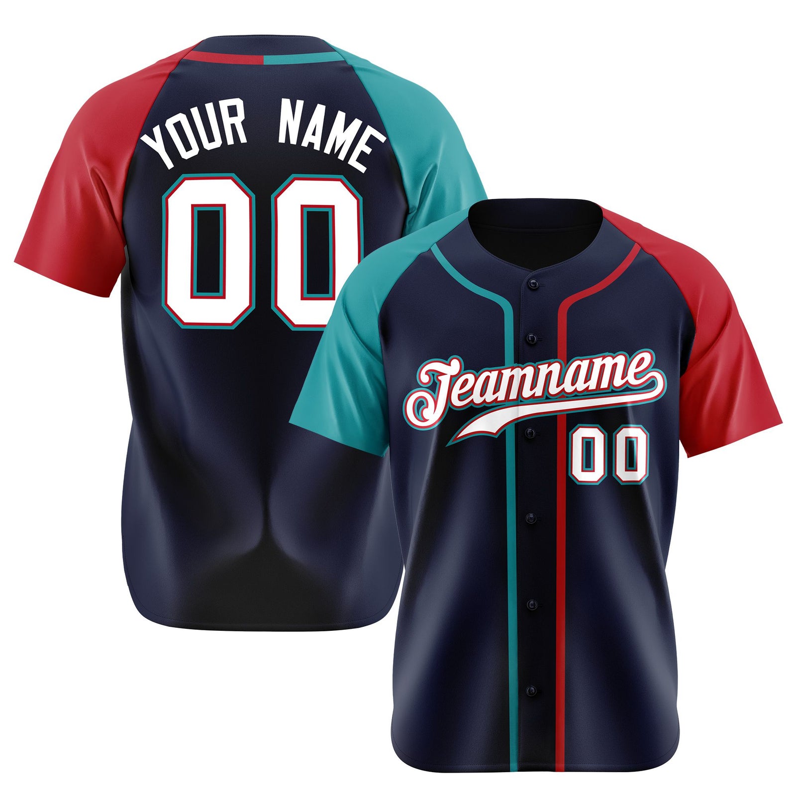 Custom Navy Aqua Red Authentic Baseball Jersey