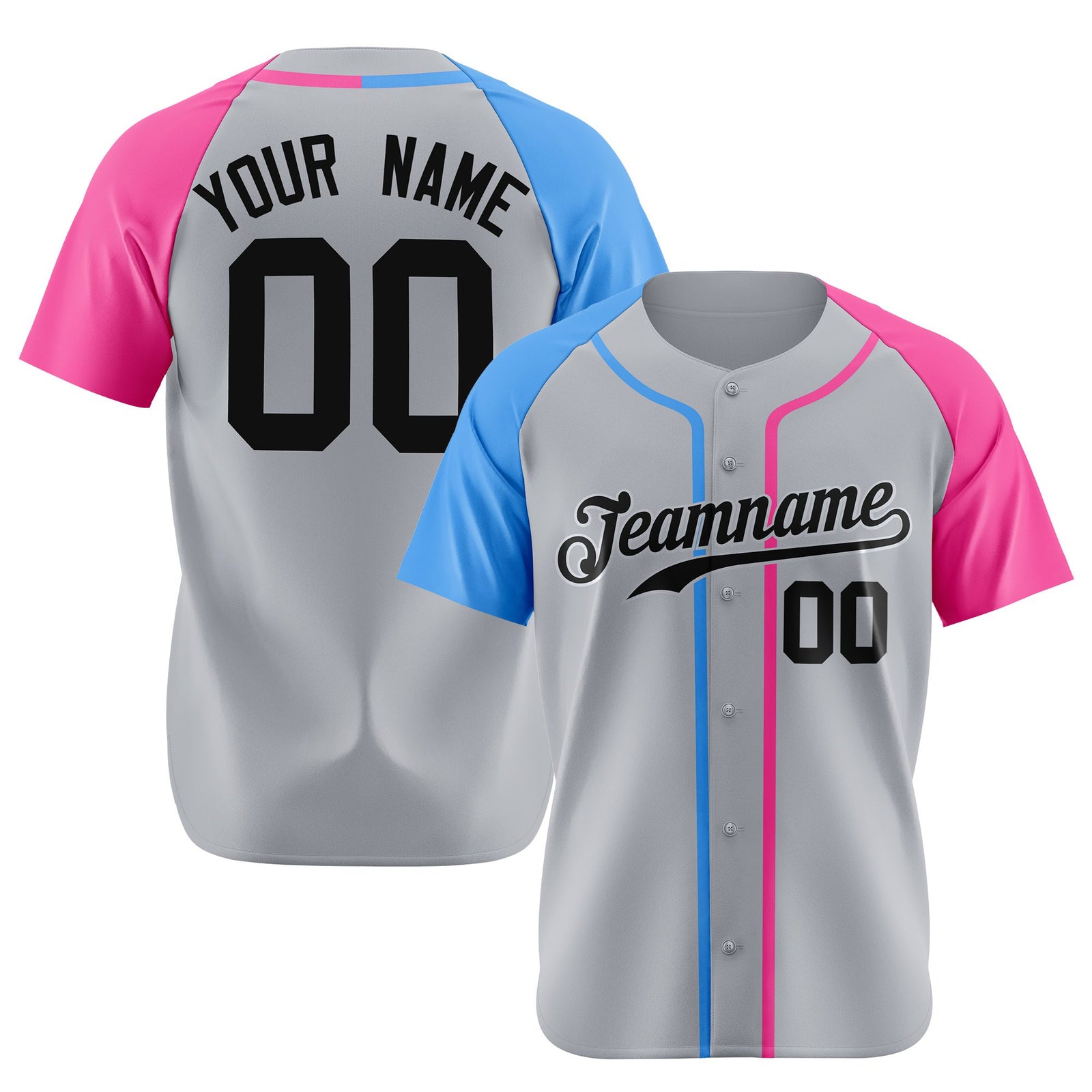 Custom Gray Light Blue Pink Authentic Baseball Jersey