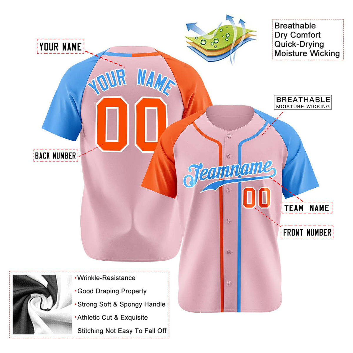 Custom Pink Orange Light Blue Authenti Baseball Jersey