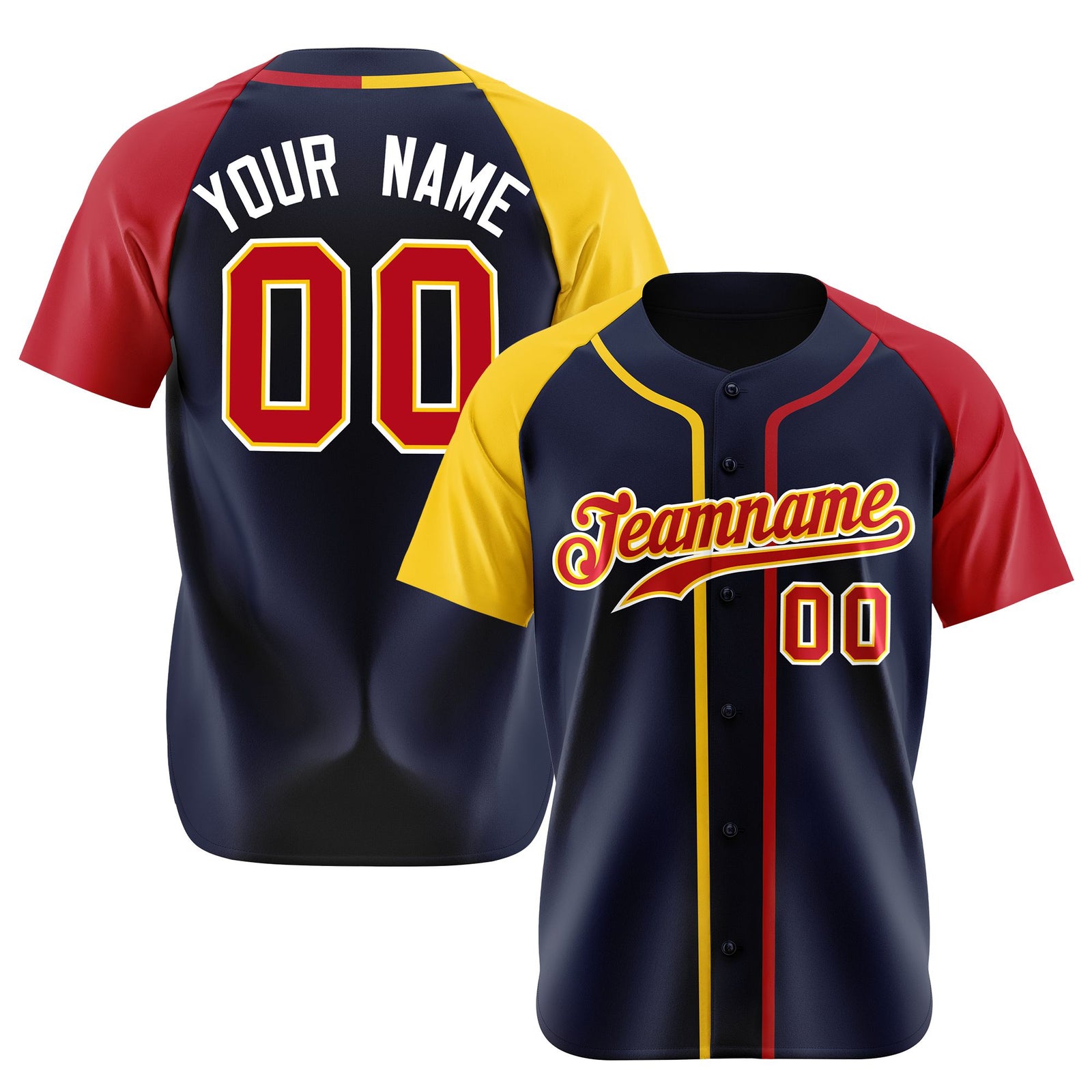 Custom Navy Yellow Red Authentic Baseball Jersey