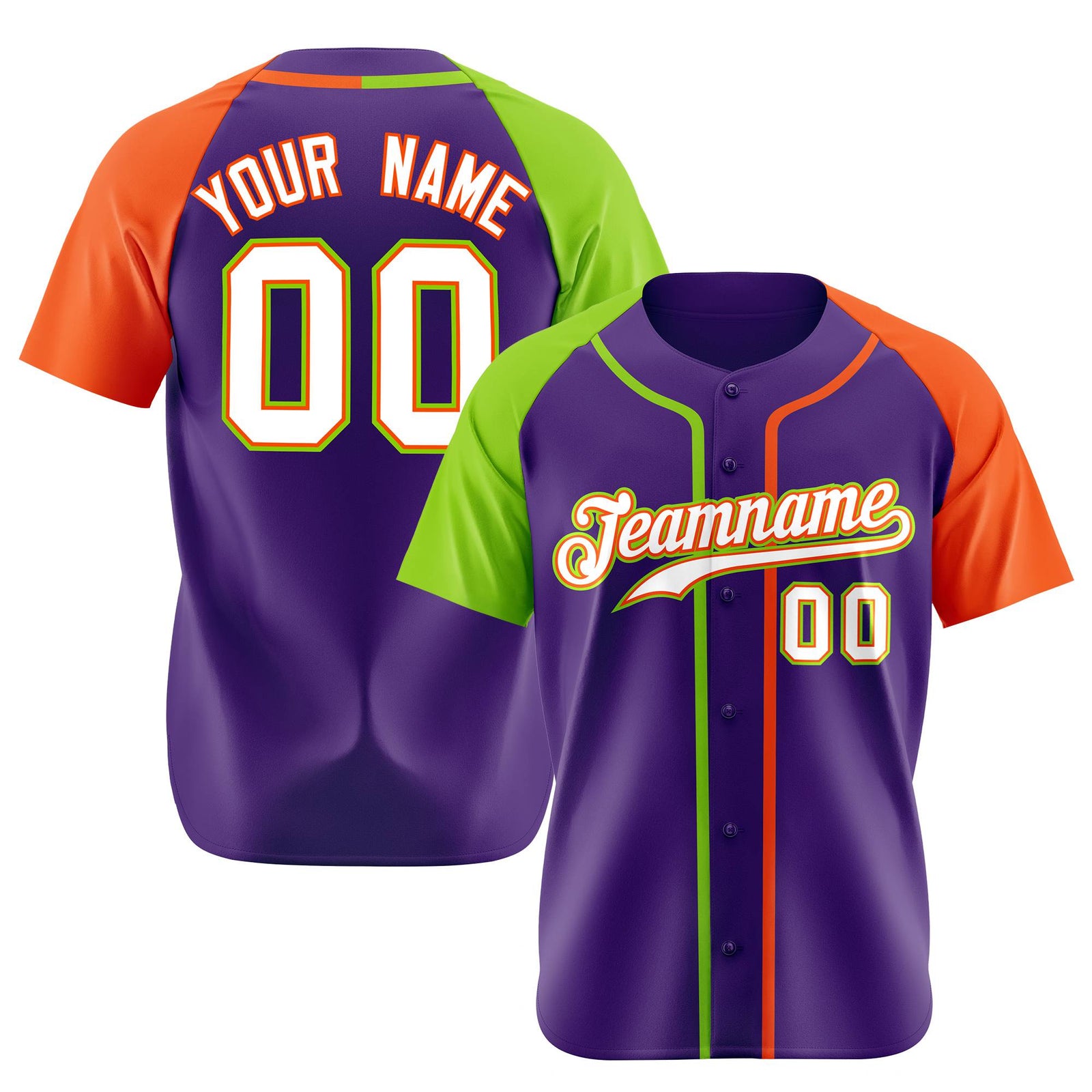 Custom Purple Neon Green Orange Authentic Baseball Jersey