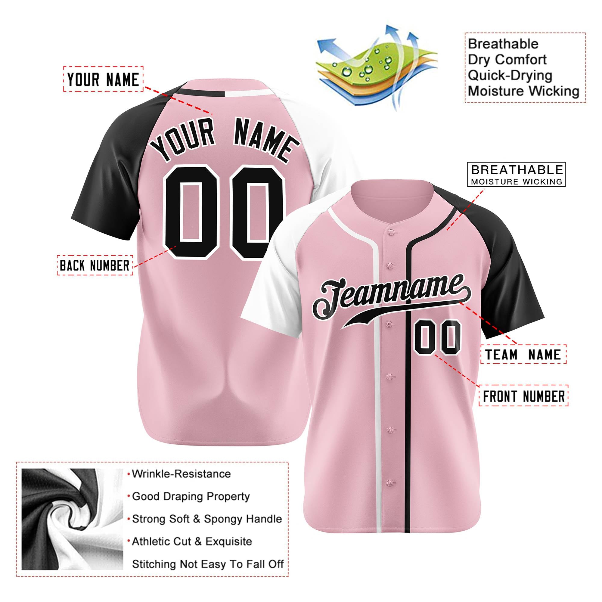 Custom Pink White Black Authentic Baseball Jersey