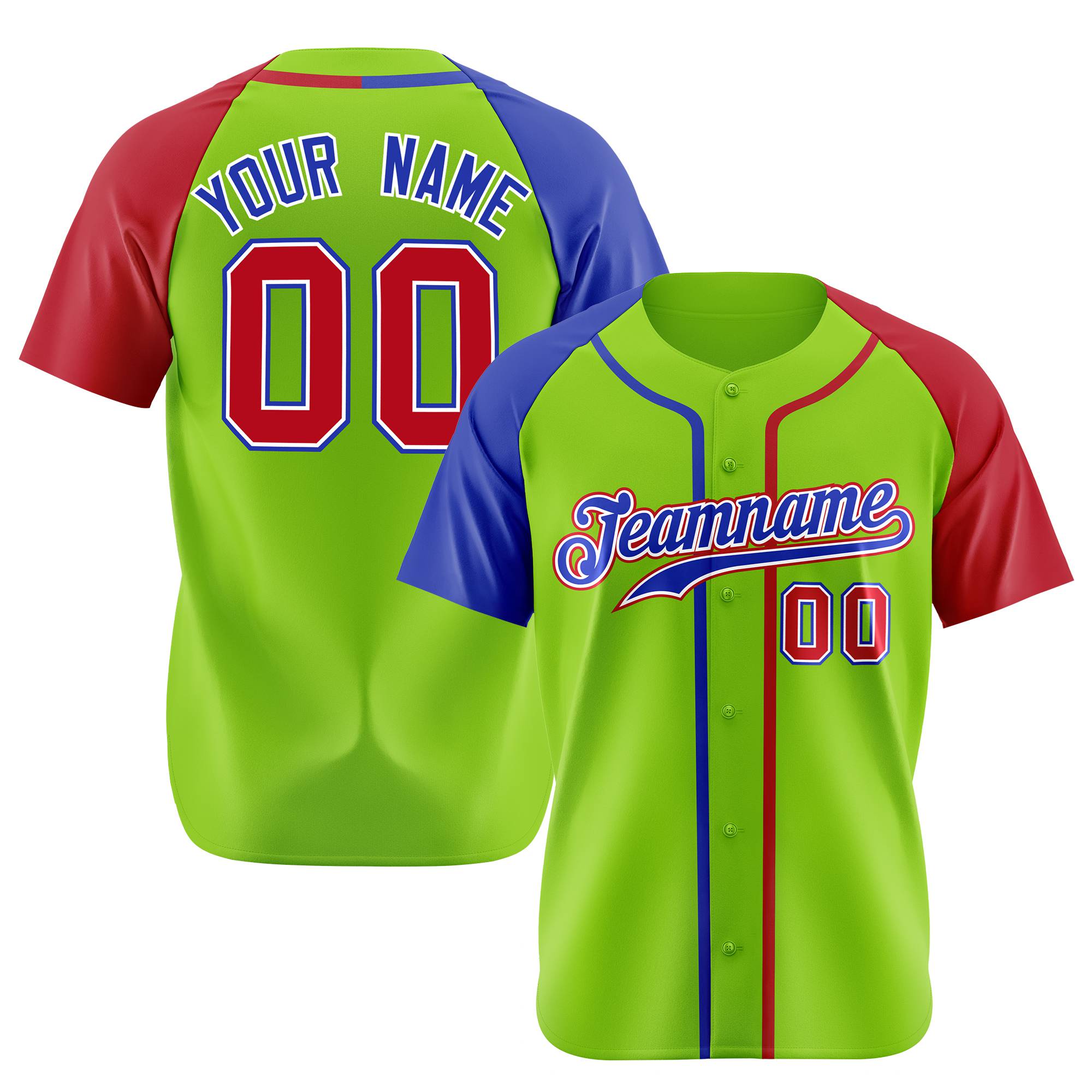 Custom Neon Green Blue Red Authentic Baseball Jersey