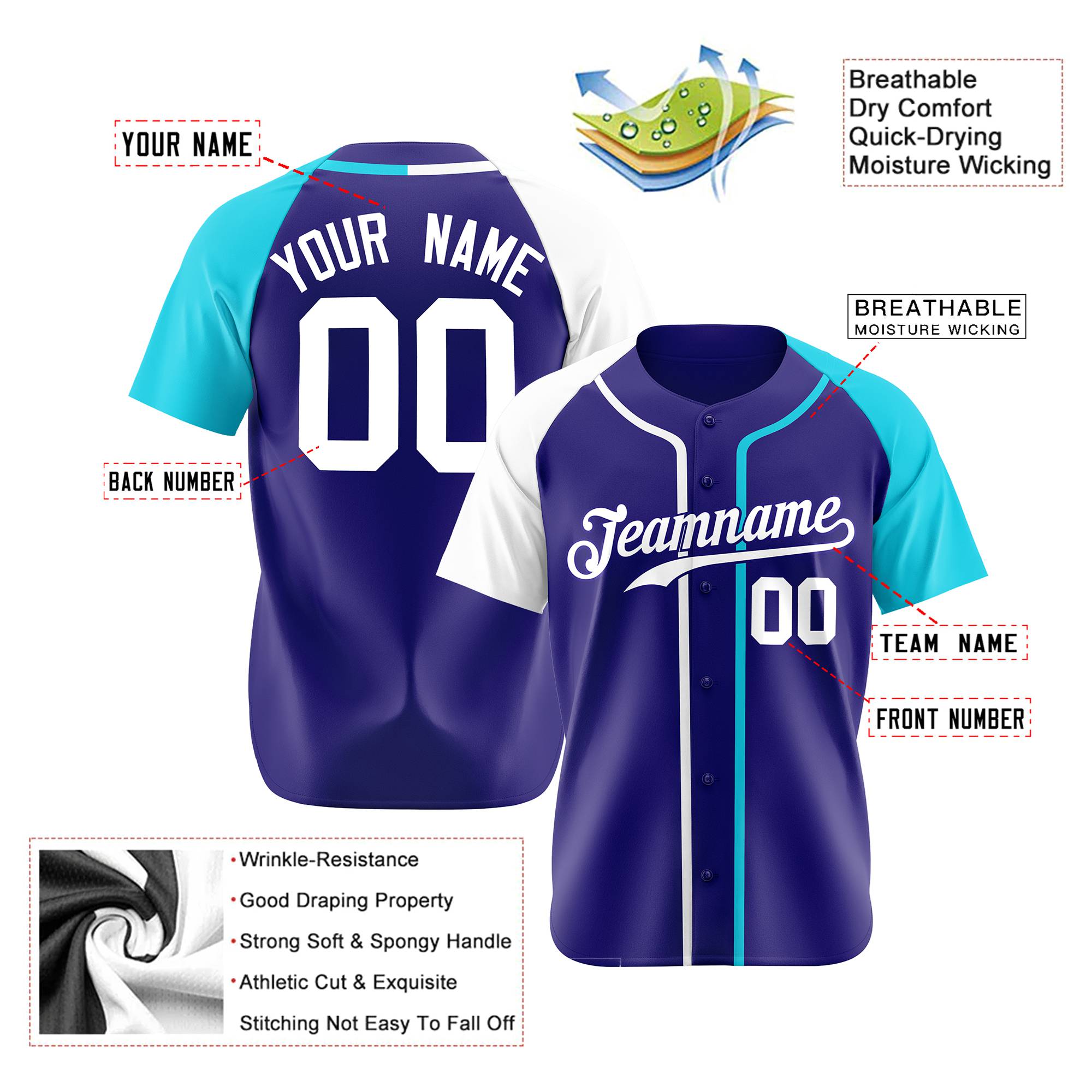 Custom Violet White Sky Blue Authentic Baseball Jersey