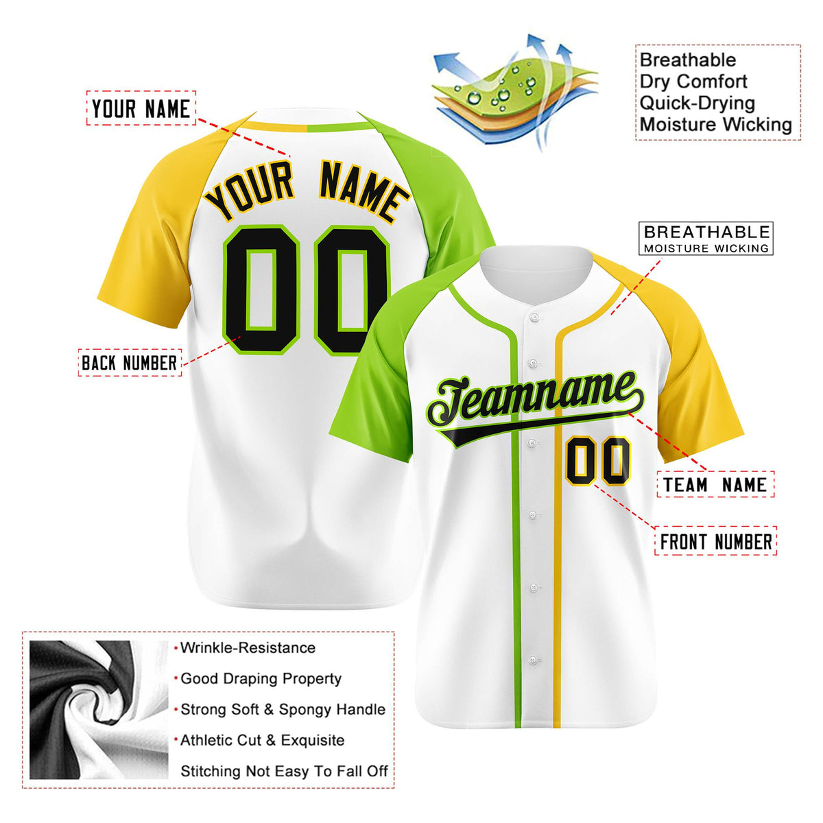 Custom White Neon Green Yellow Authentic Baseball Jersey