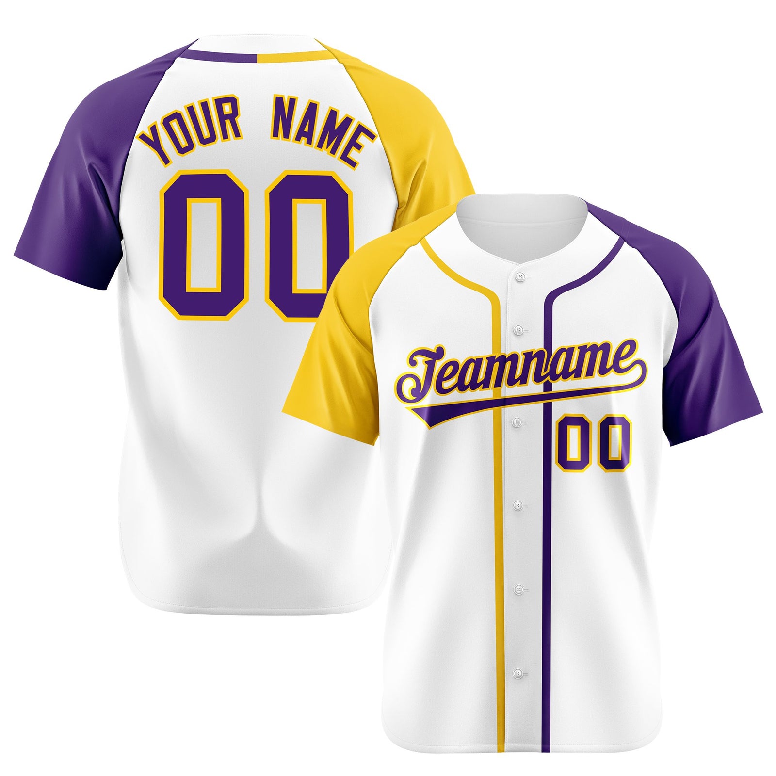 Custom White Yellow Purple Authentic Baseball Jersey