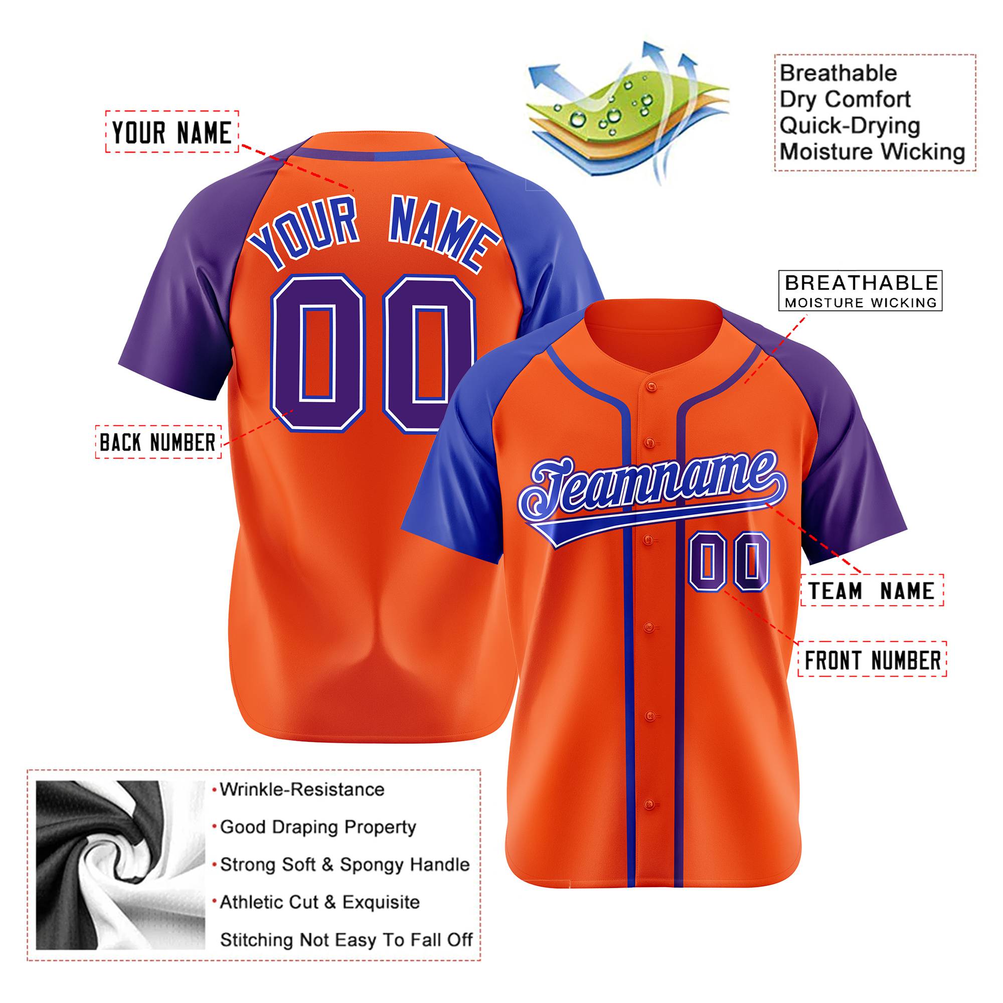 Custom Orange Blue Purple Authentic Baseball Jersey