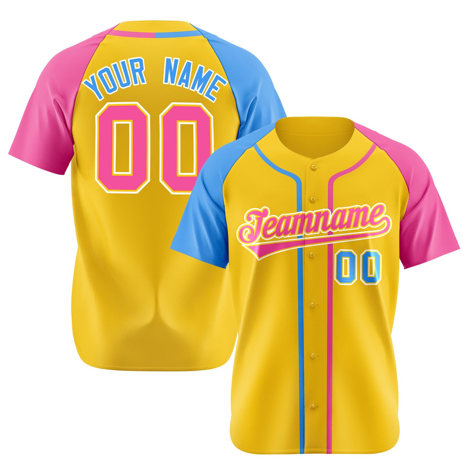 Custom Gold Light Blue Pink Authentic Baseball Jersey