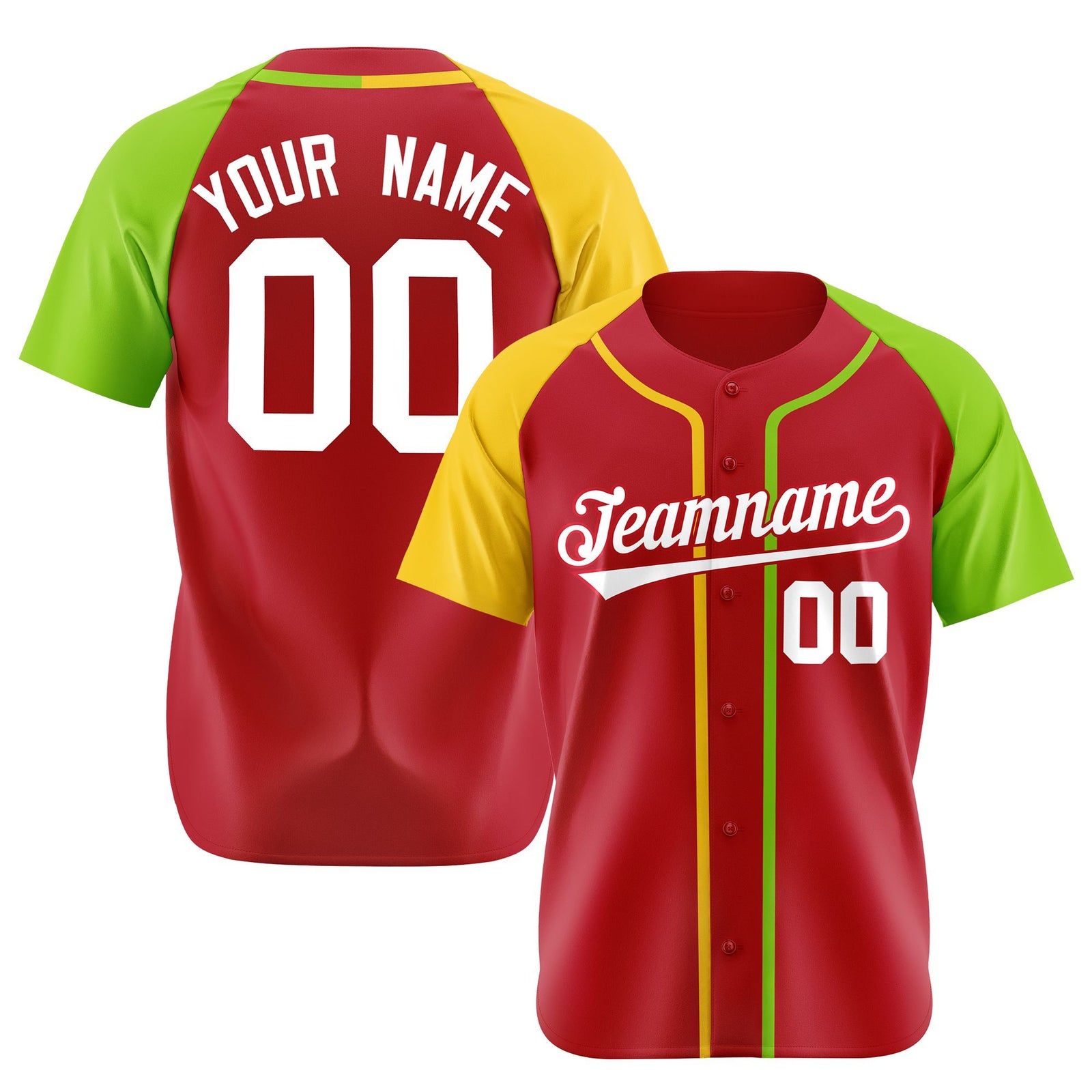 Custom Red Gold Neon Green Authentic Baseball Jersey
