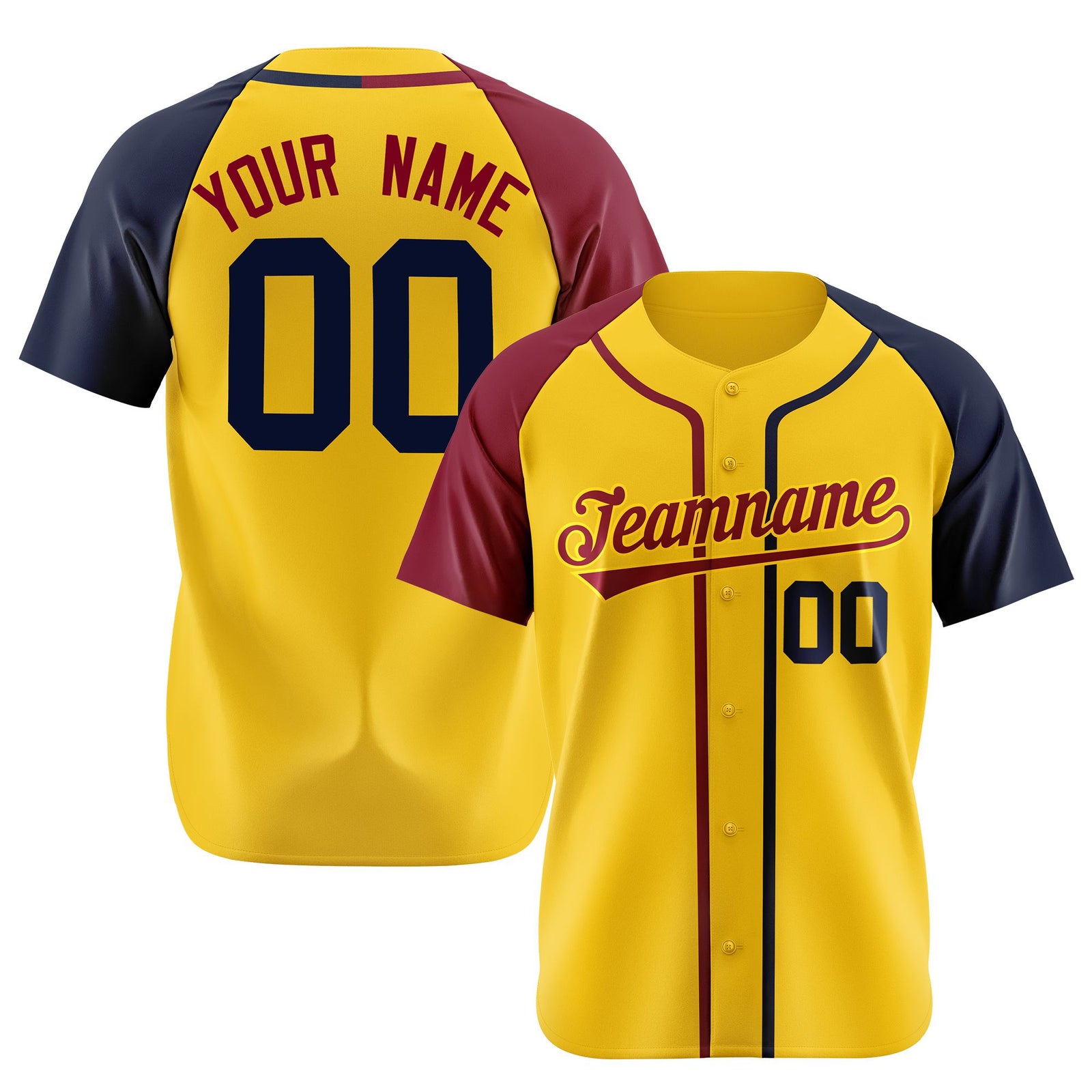 Custom Yellow Burgundy Navy Authentic Baseball Jersey