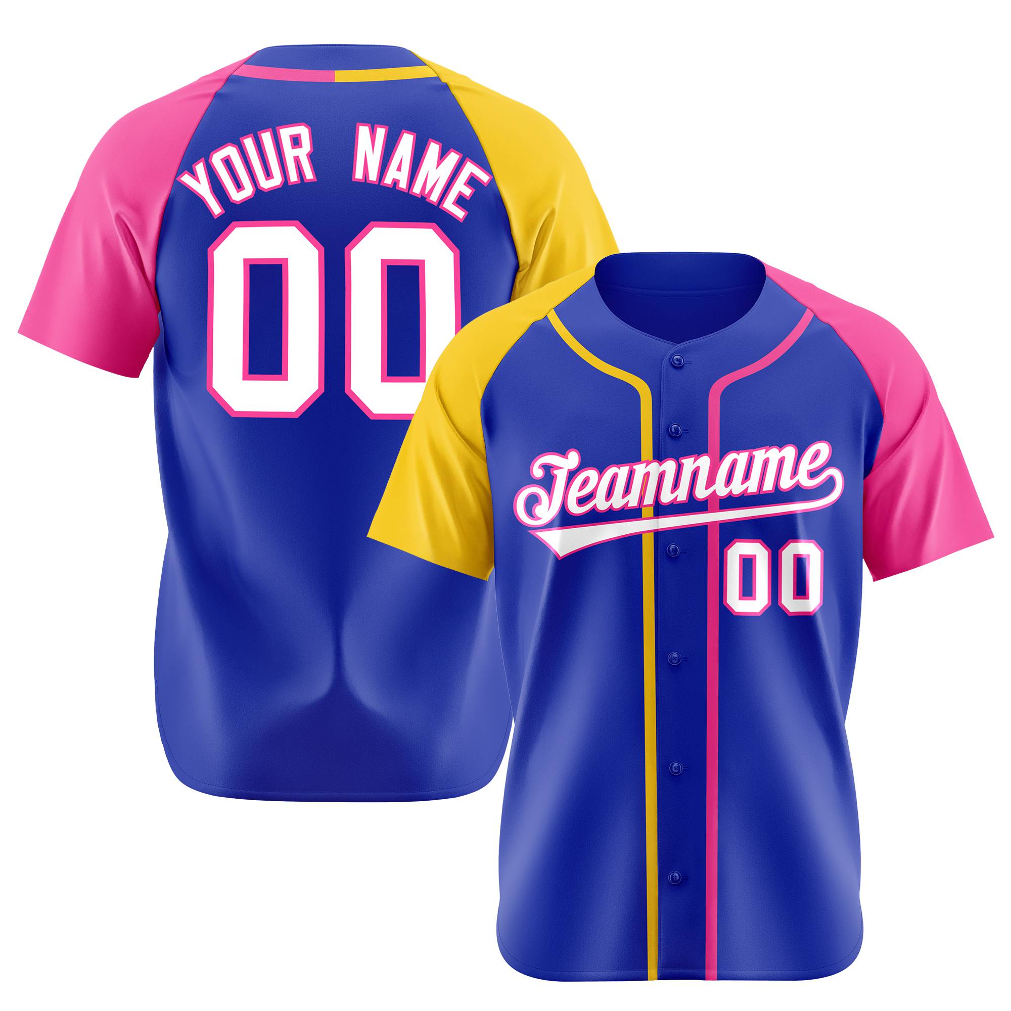 Custom Blue Yellow Pink Authentic Baseball Jersey