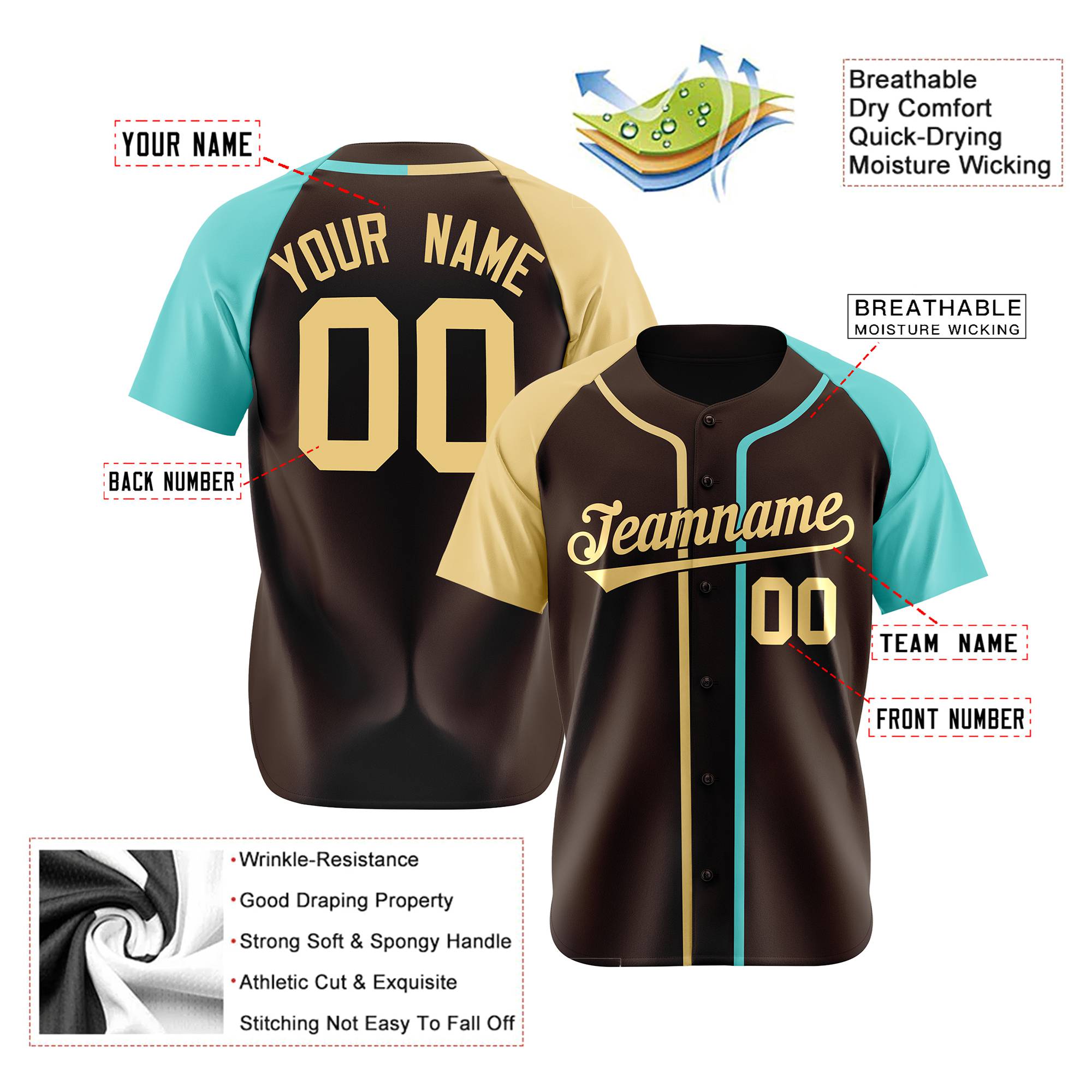 Custom Brown Bright Green Khaki Authentic Baseball Jersey