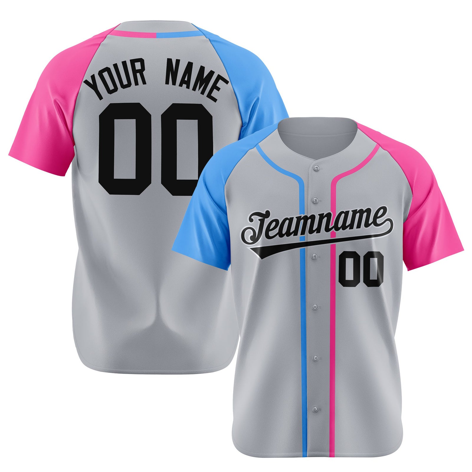Custom Gray Light Blue Pink Authentic Baseball Jersey