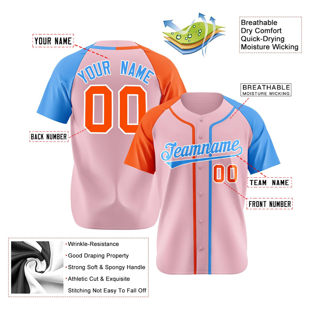 Custom Pink Orange Light Blue Authenti Baseball Jersey