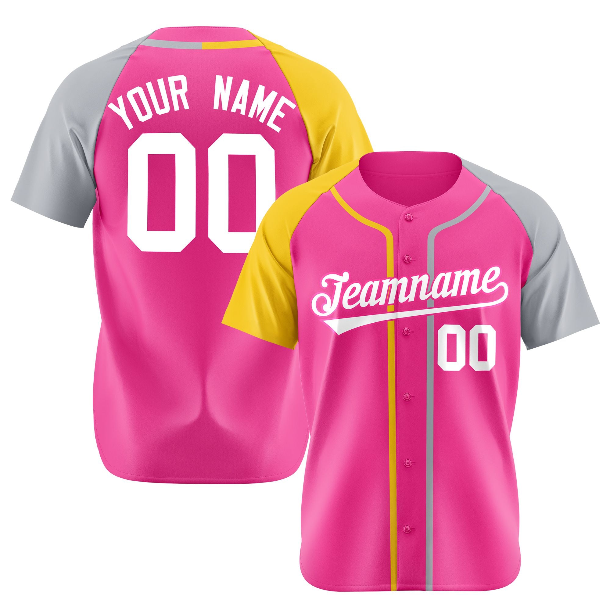 Custom Pink Yellow Gray Authentic Baseball Jersey