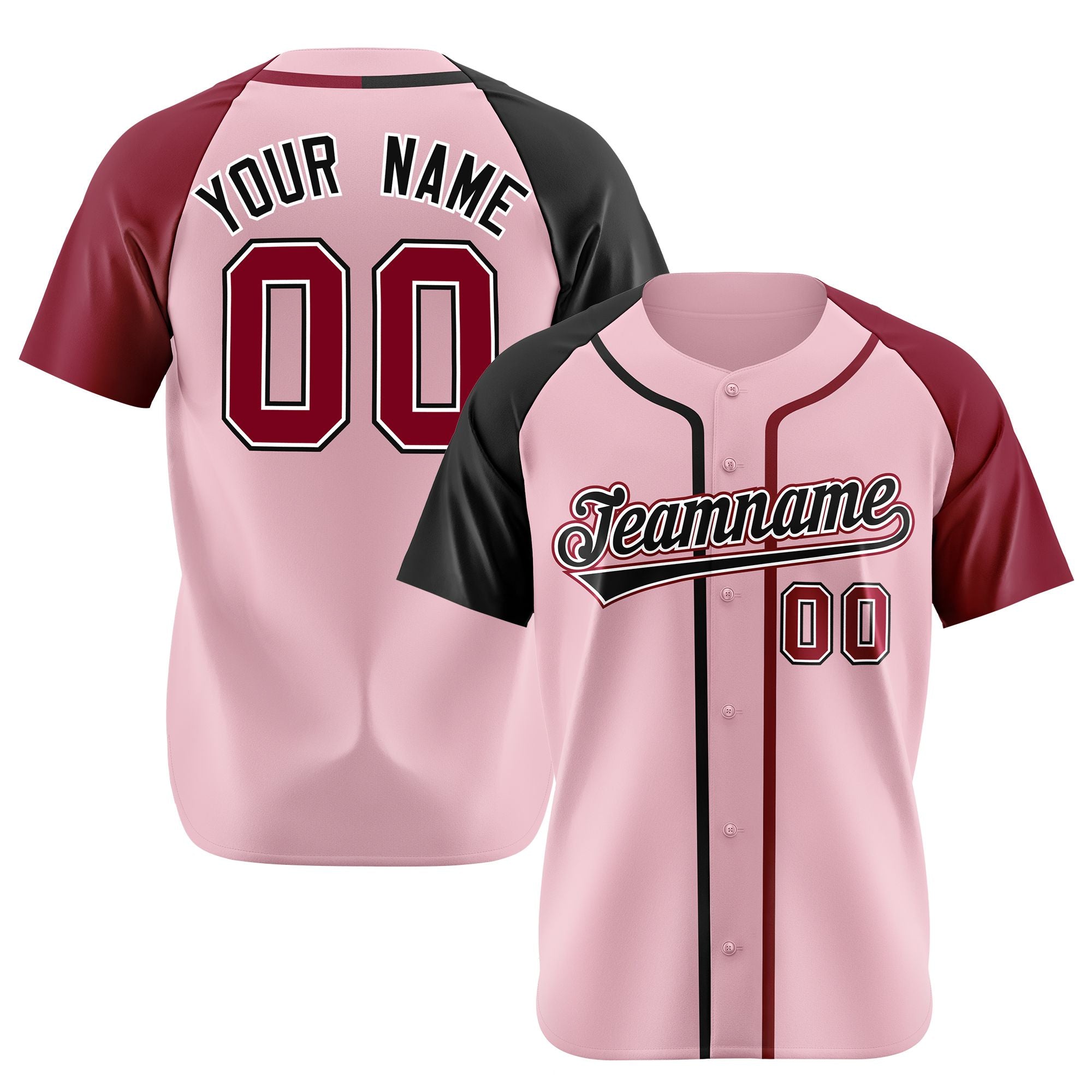 Custom Pink Black Burgundy Authentic Baseball Jersey